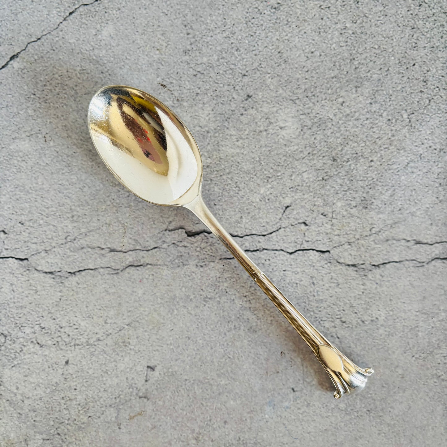 Silver spoon on a textured grey surface