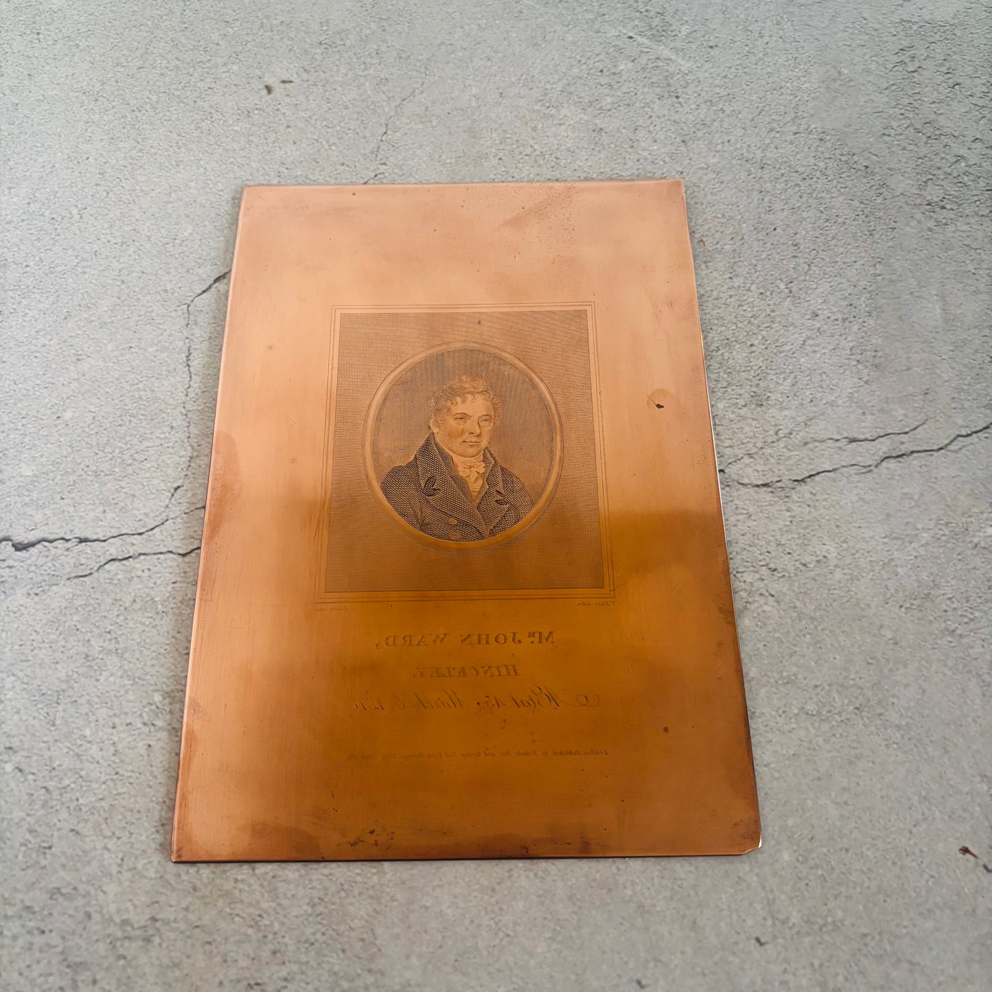 Antique Etched Copper Printing Plate of John Ward Engraved By J Basire