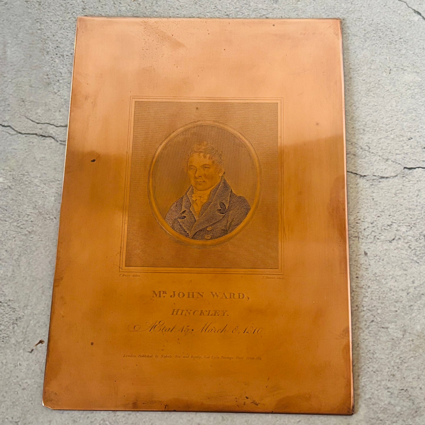 Antique Etched Copper Printing Plate of John Ward Engraved By J Basire