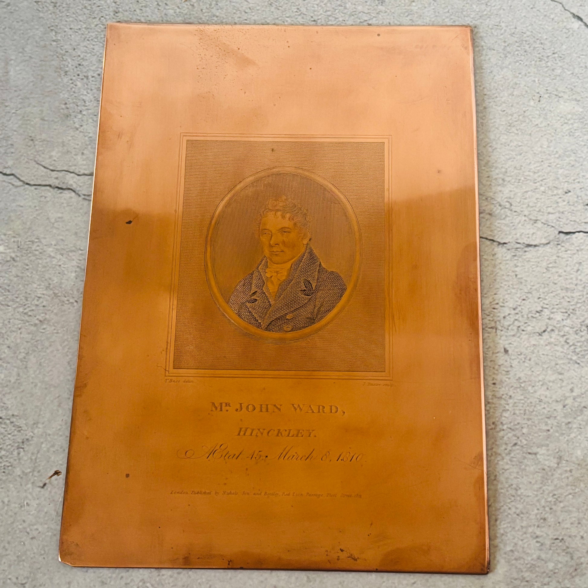 Antique Etched Copper Printing Plate of John Ward Engraved By J Basire