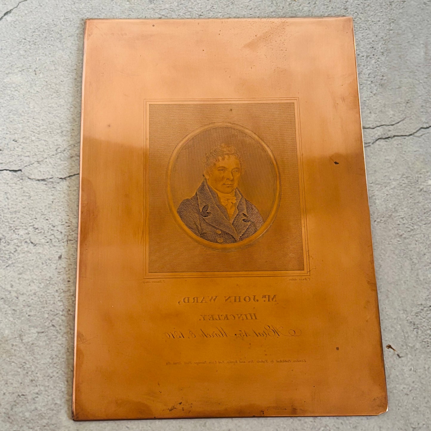 Antique Etched Copper Printing Plate of John Ward Engraved By J Basire