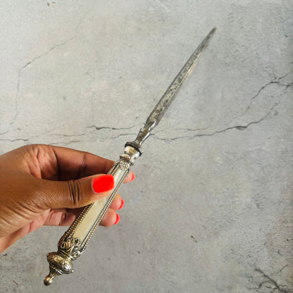 Antique Silver Mother Of Pearl Steel Skewer With A Beautifully Handle