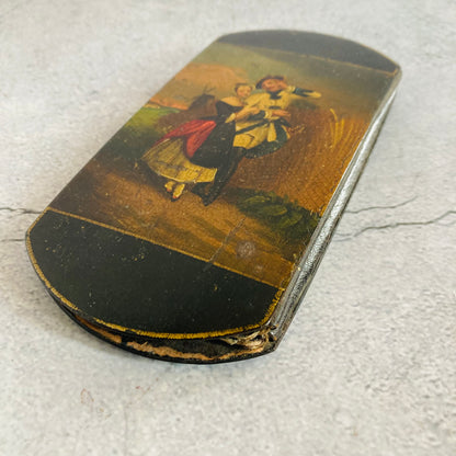 Antique Lacquer Paper Mache Cigar Case Hand Painted German