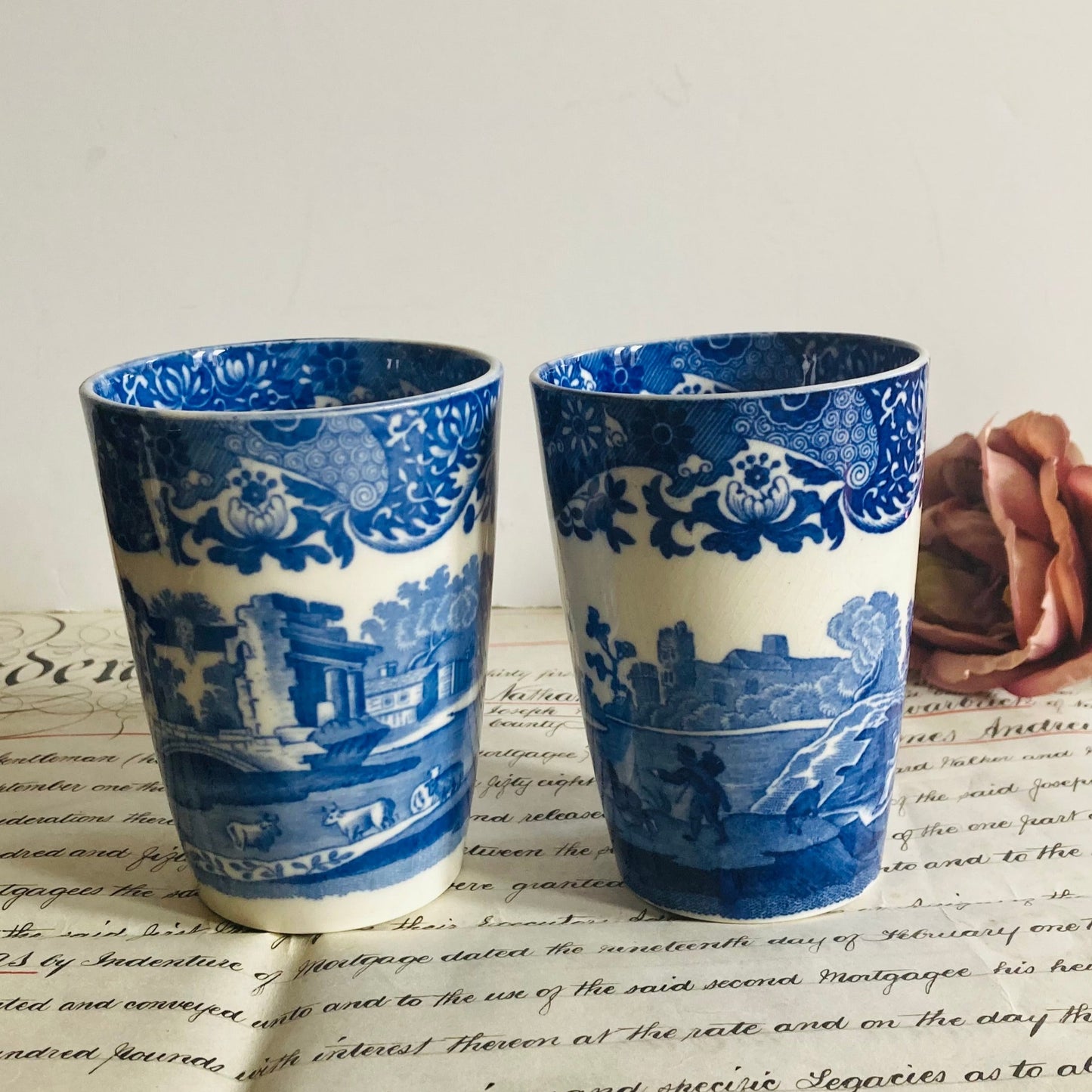 Antique Blue and White Beakers by Spode Copeland