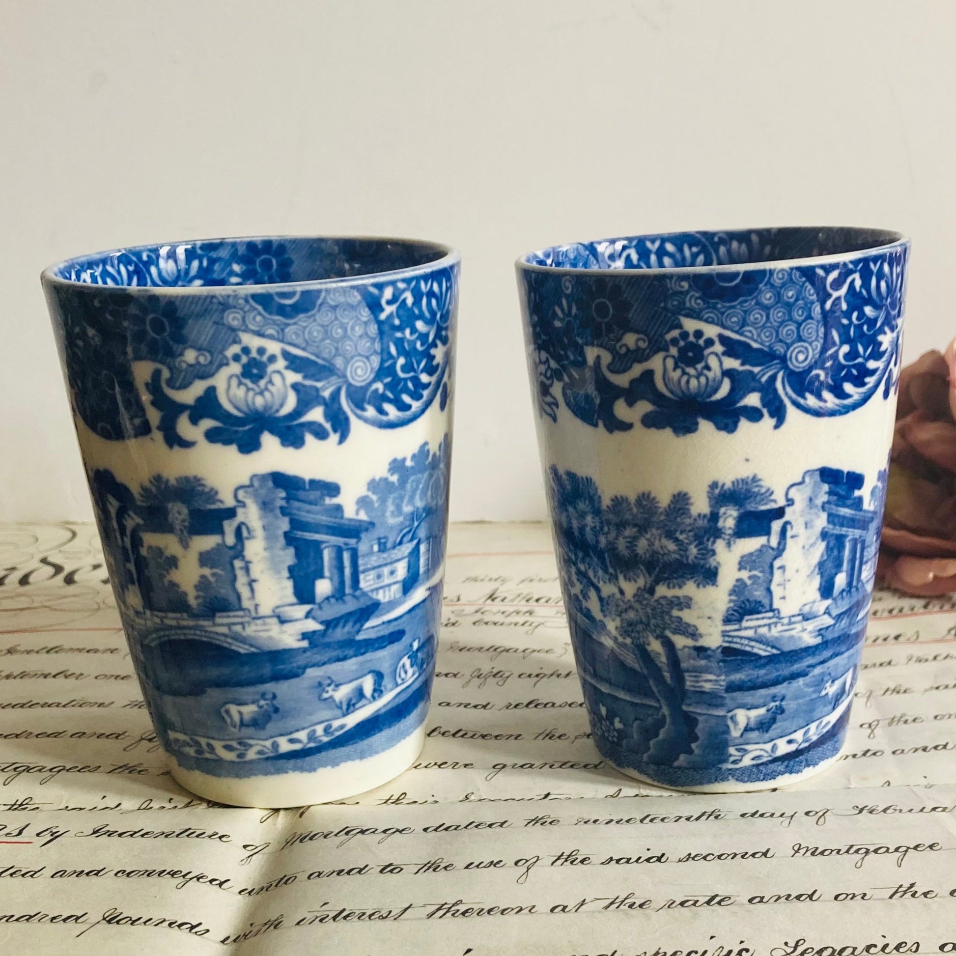 Antique Blue and White Beakers by Spode Copeland