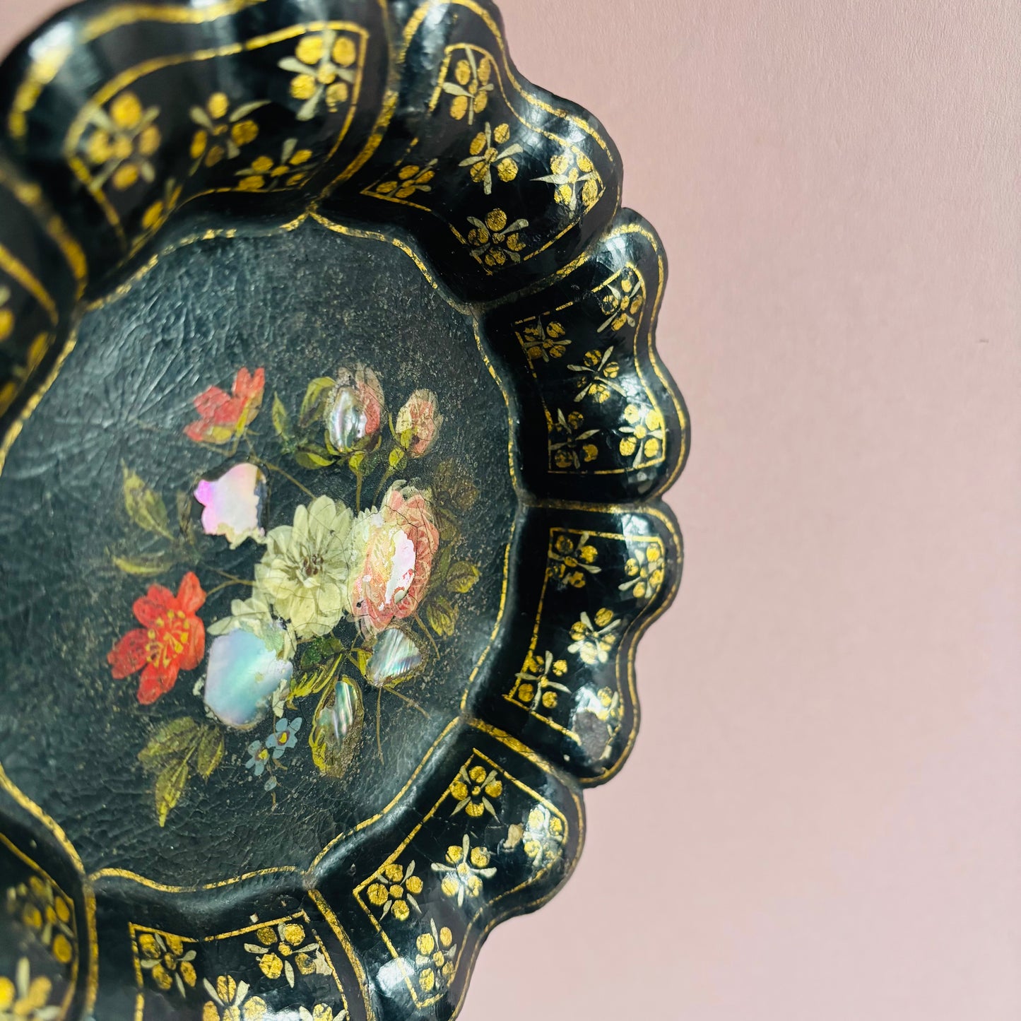 The Tattooist Drew - Antique Black Lacquer Paper Mache Dish