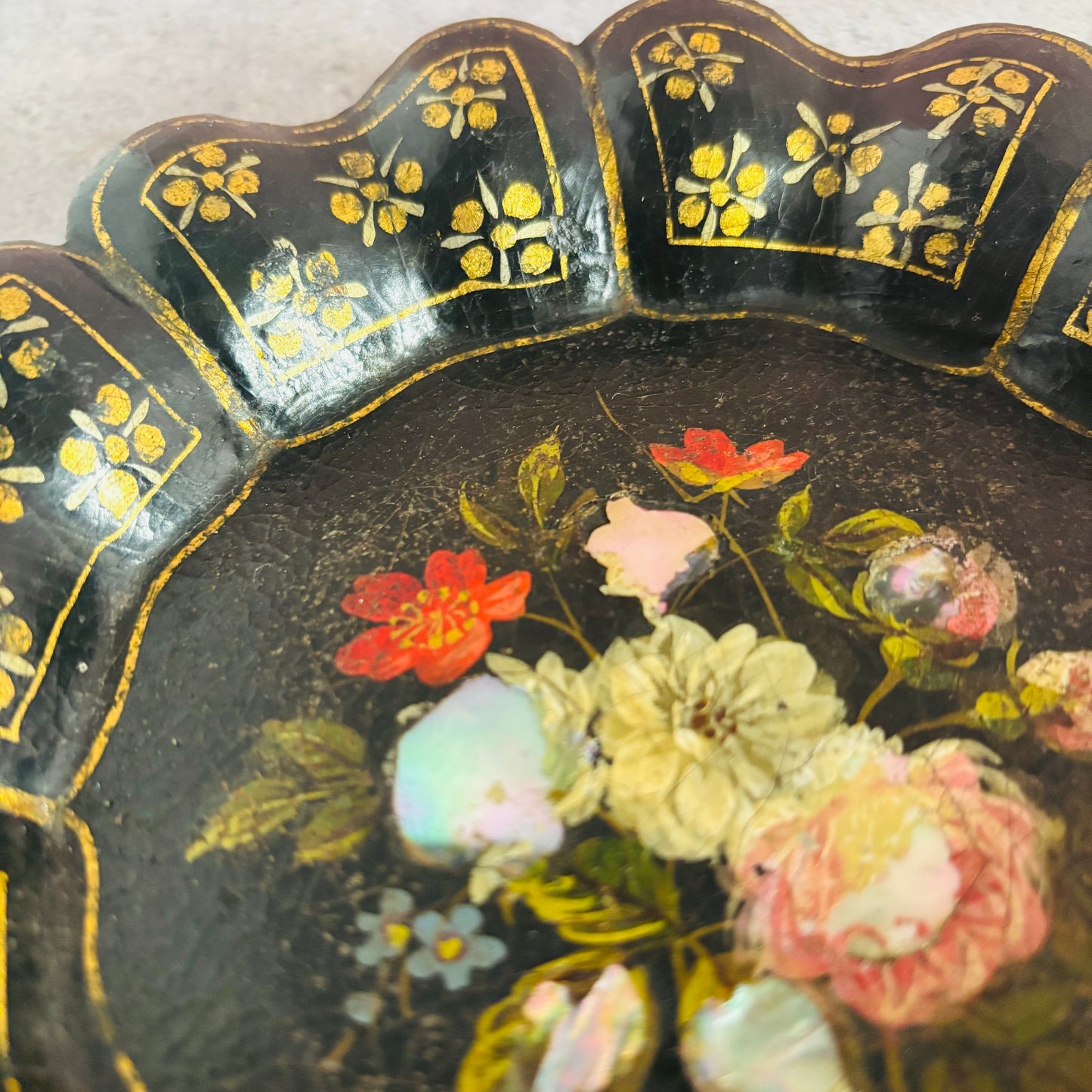 The Tattooist Drew - Antique Black Lacquer Paper Mache Dish