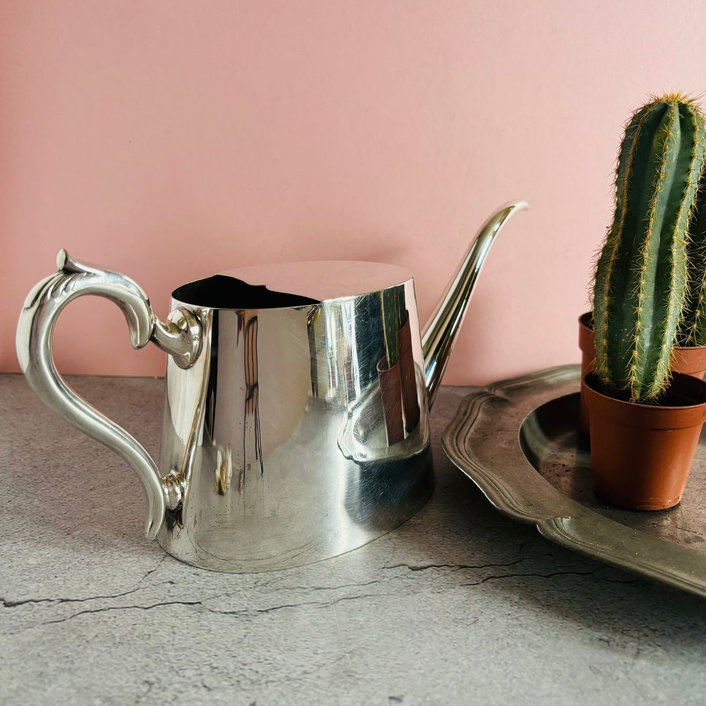 Antique Silver Plated Watering Can Elegant Design