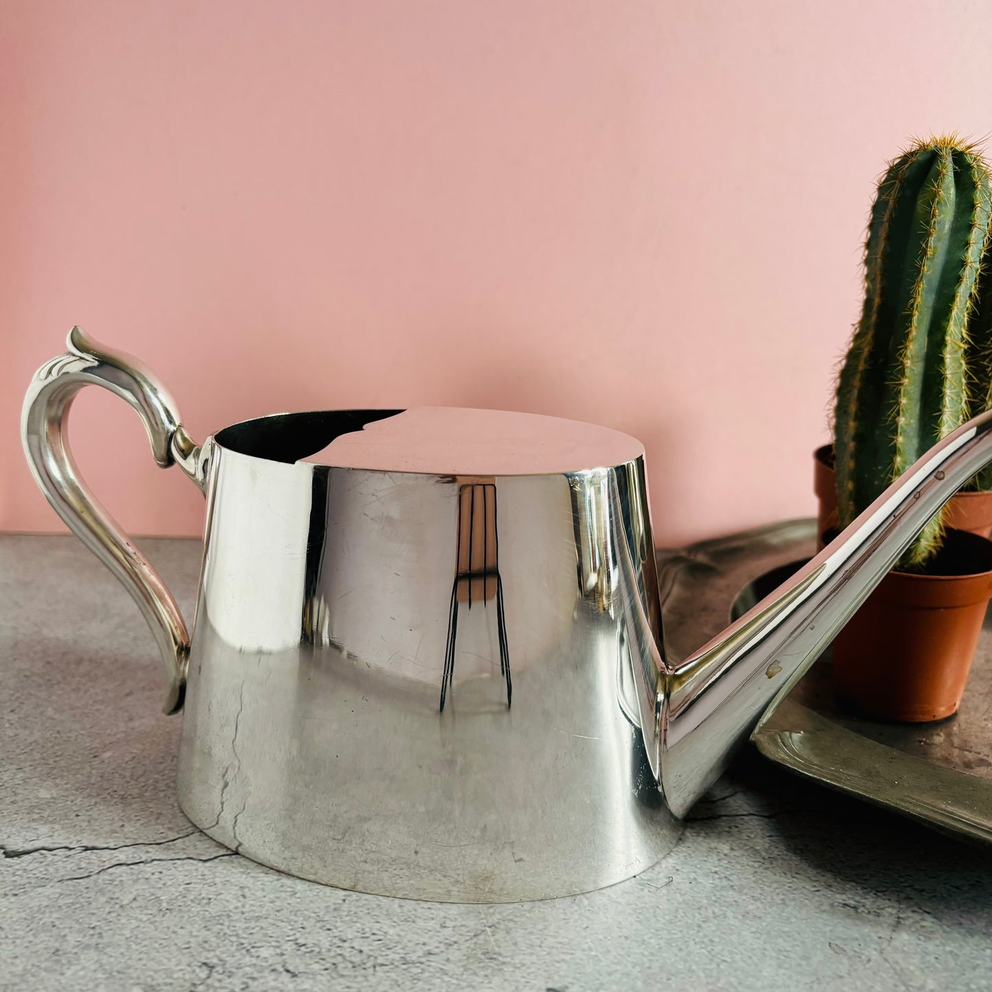 Antique Silver Plated Watering Can Elegant Design