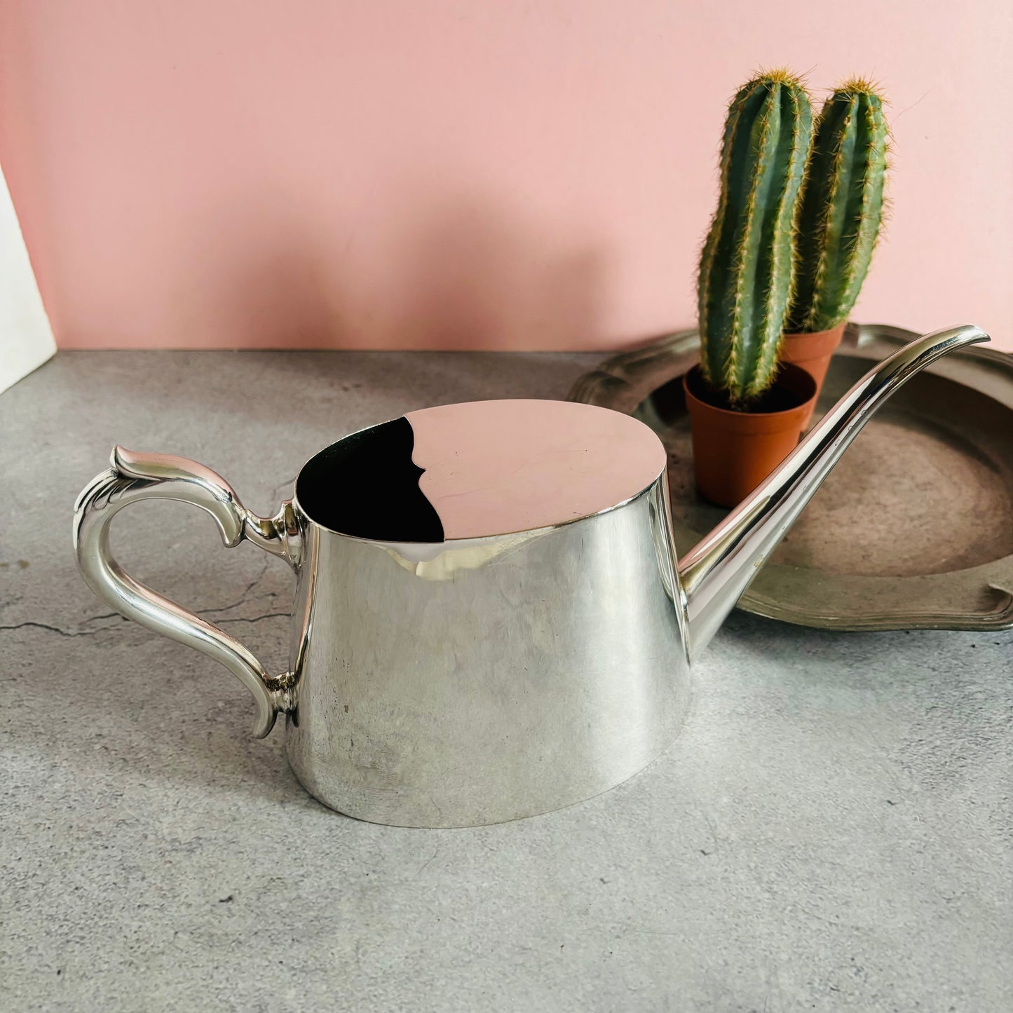 Antique Silver Plated Watering Can Elegant Design