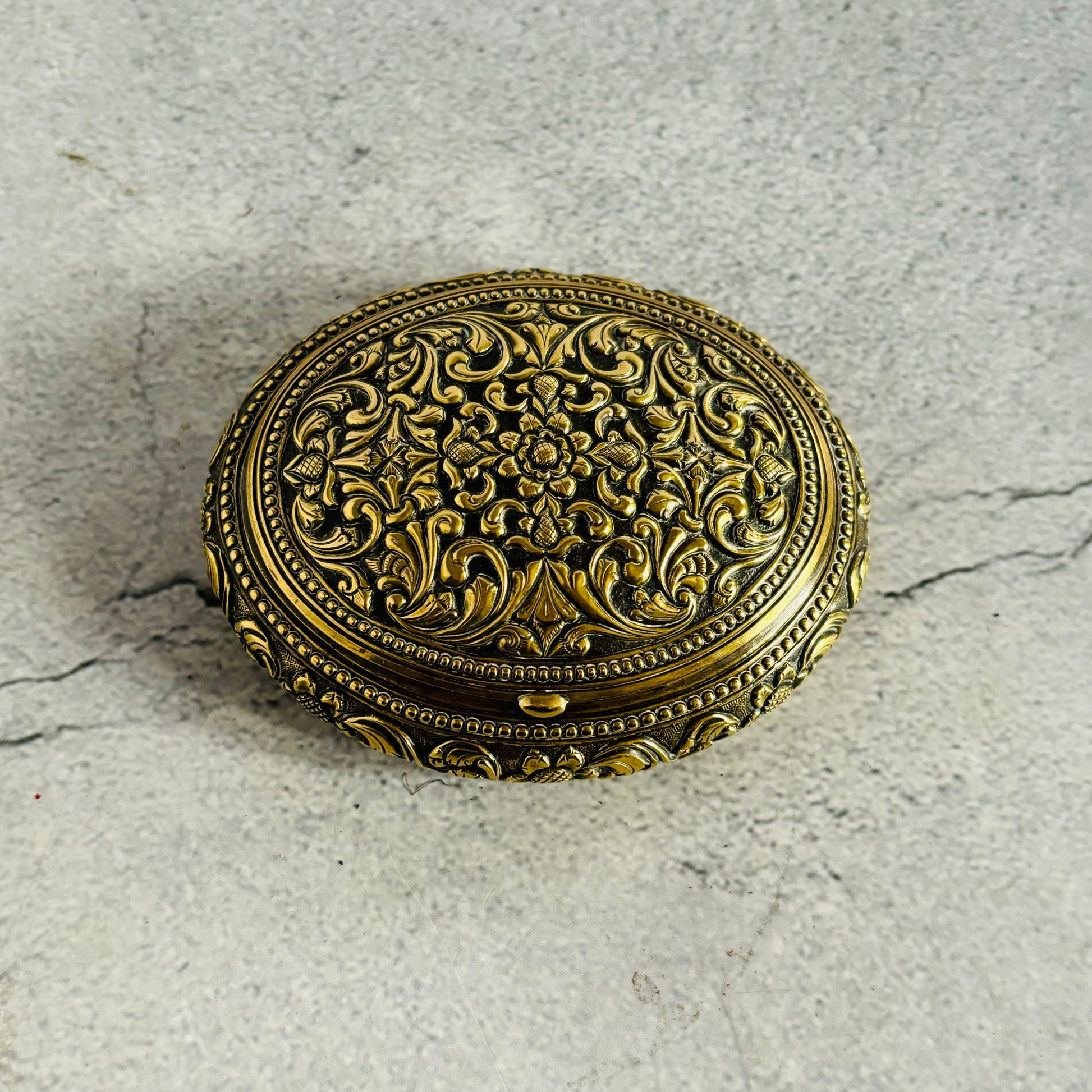 Brass Floral Repoussé Snuff Box