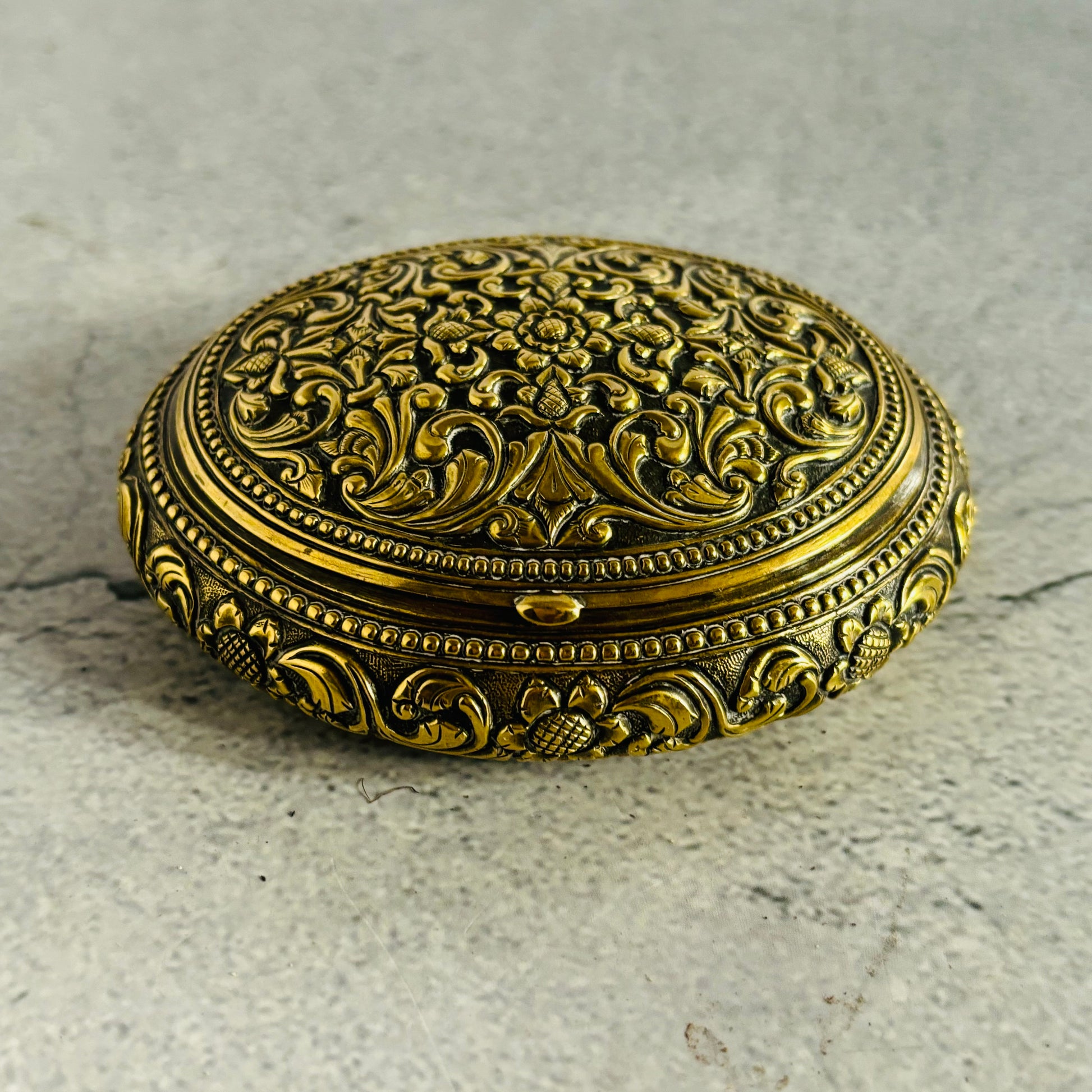 Brass Floral Repoussé Snuff Box