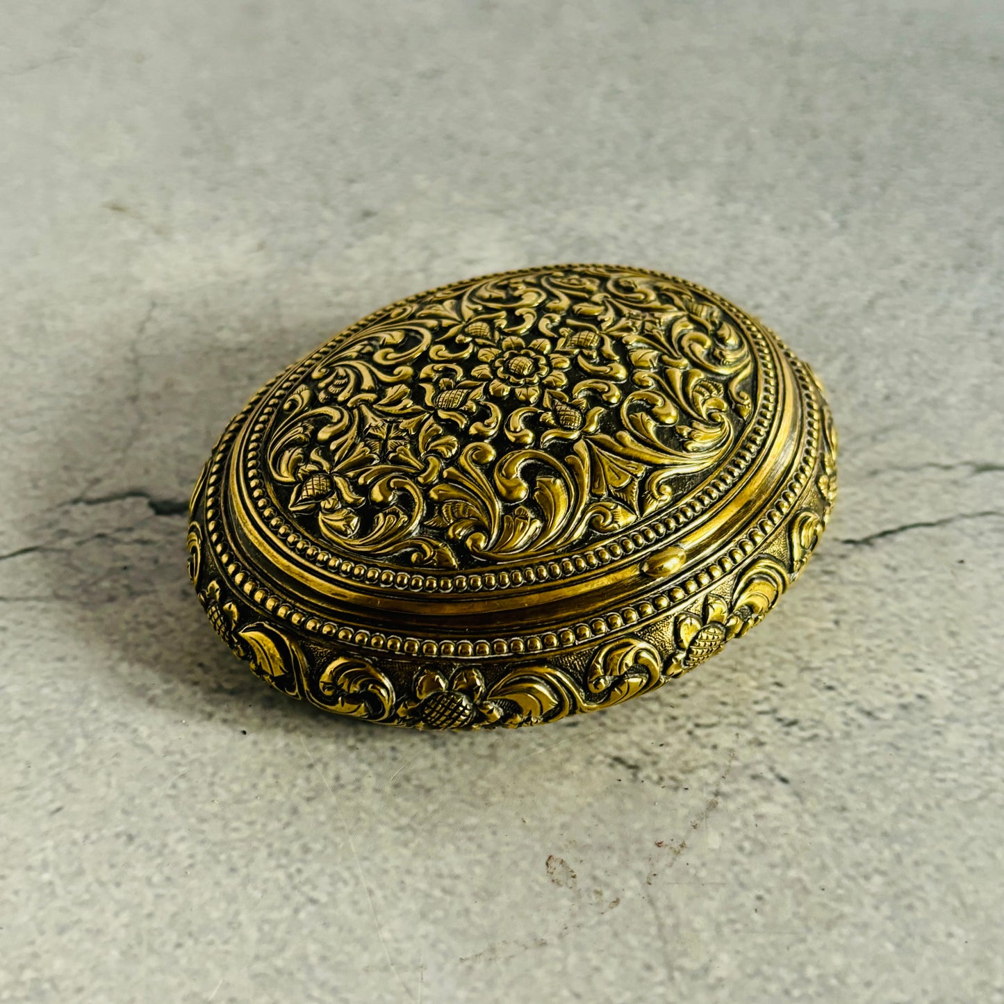 Brass Floral Repoussé Snuff Box