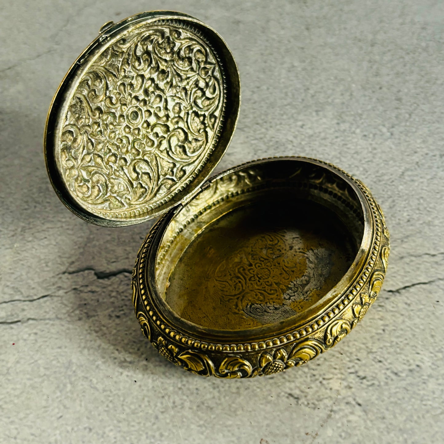 Brass Floral Repoussé Snuff Box