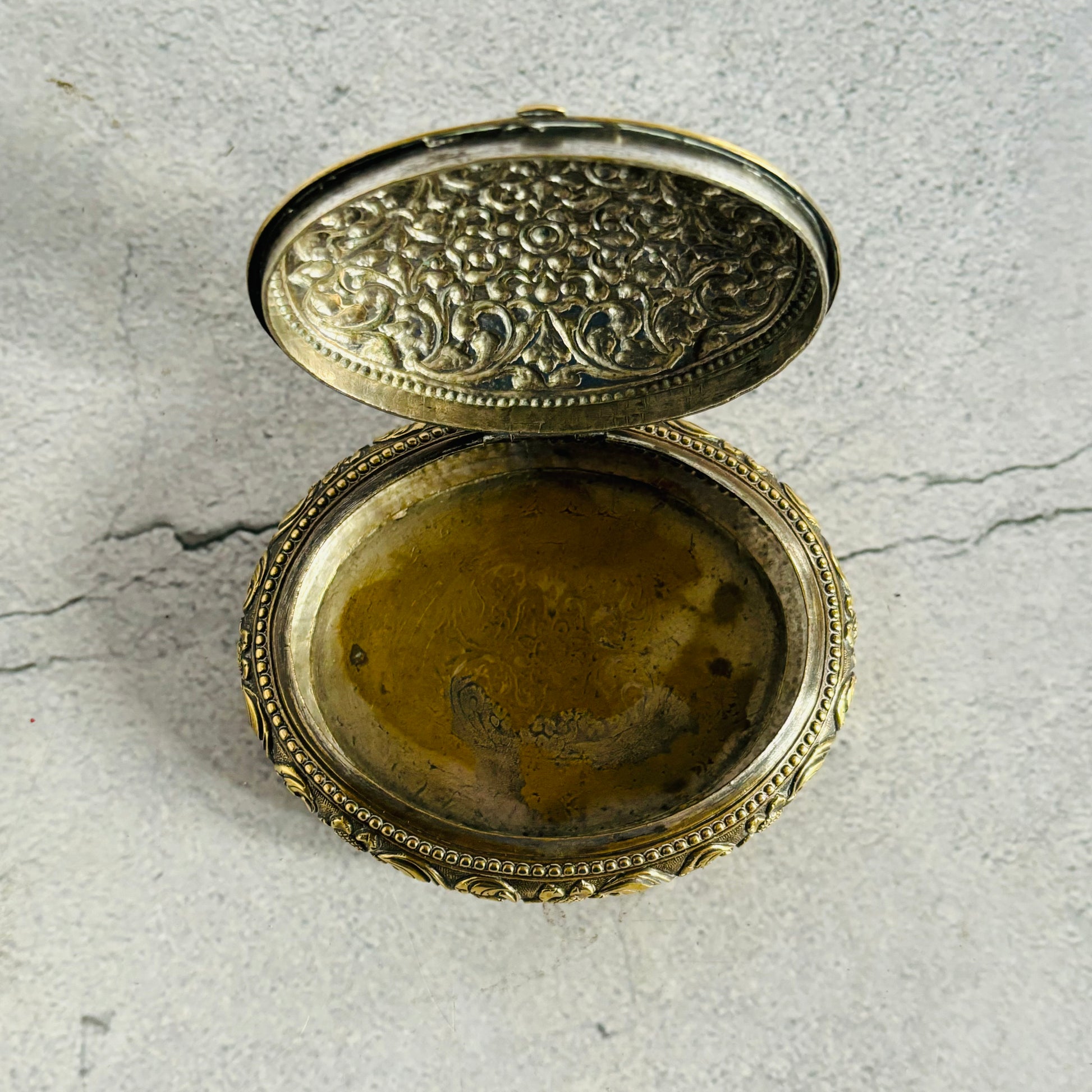 Brass Floral Repoussé Snuff Box