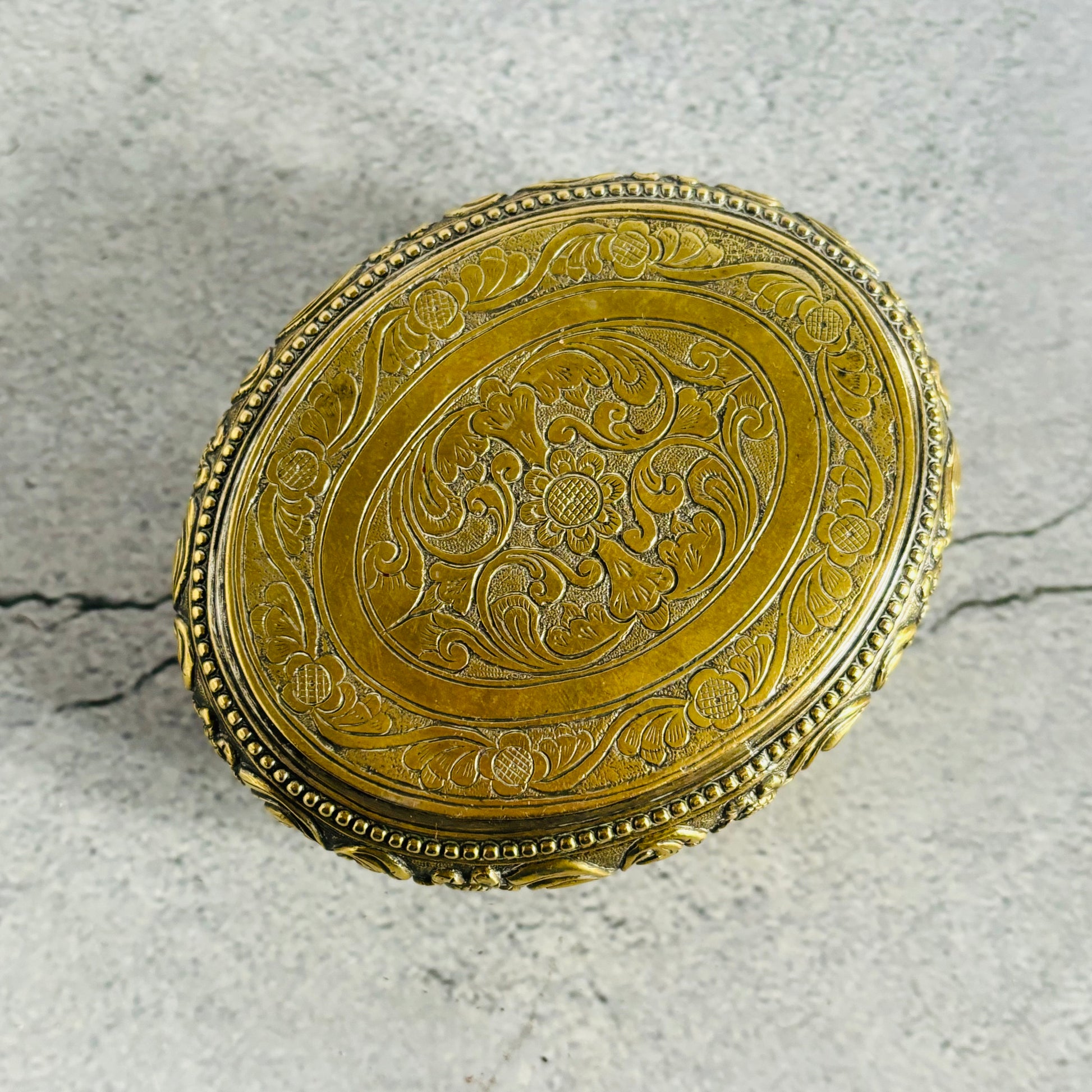 Brass Floral Repoussé Snuff Box