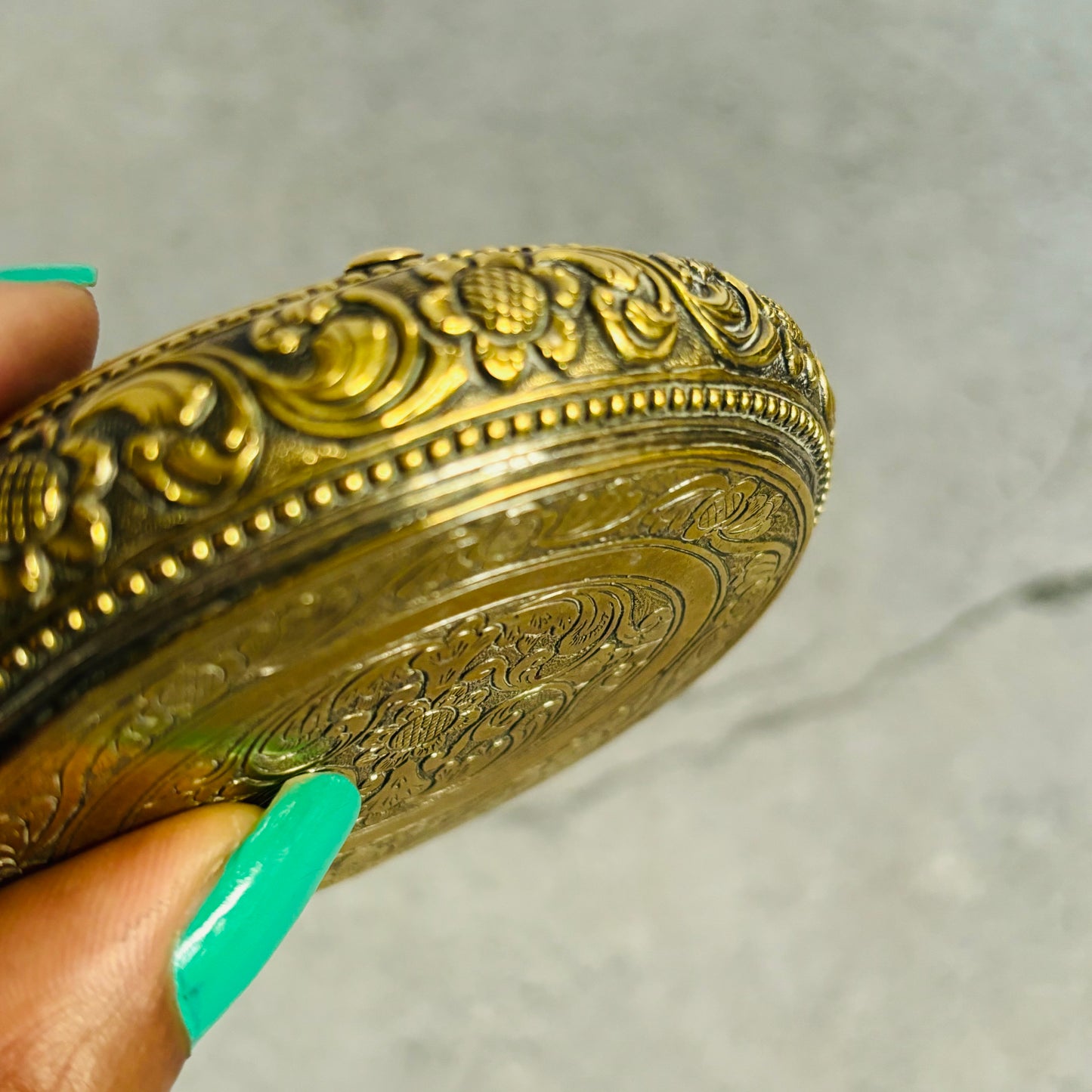 Brass Floral Repoussé Snuff Box