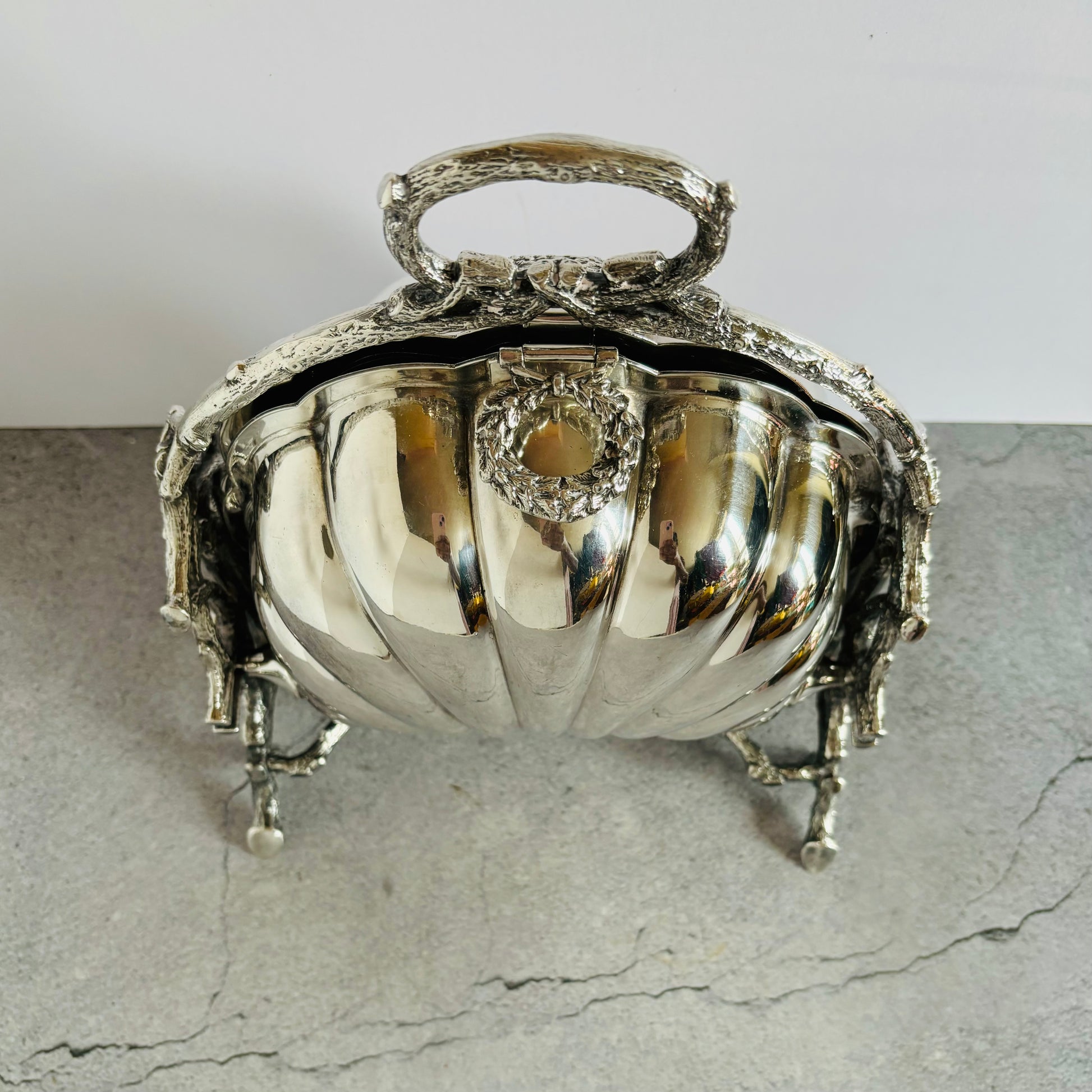 Antique Biscuit Warmer | Folding Biscuit Box | Victorian Silver Plate by Walker & Hall