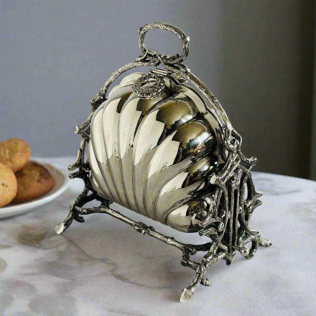 Antique Biscuit Warmer | Folding Biscuit Box | Victorian Silver Plate by Walker & Hall