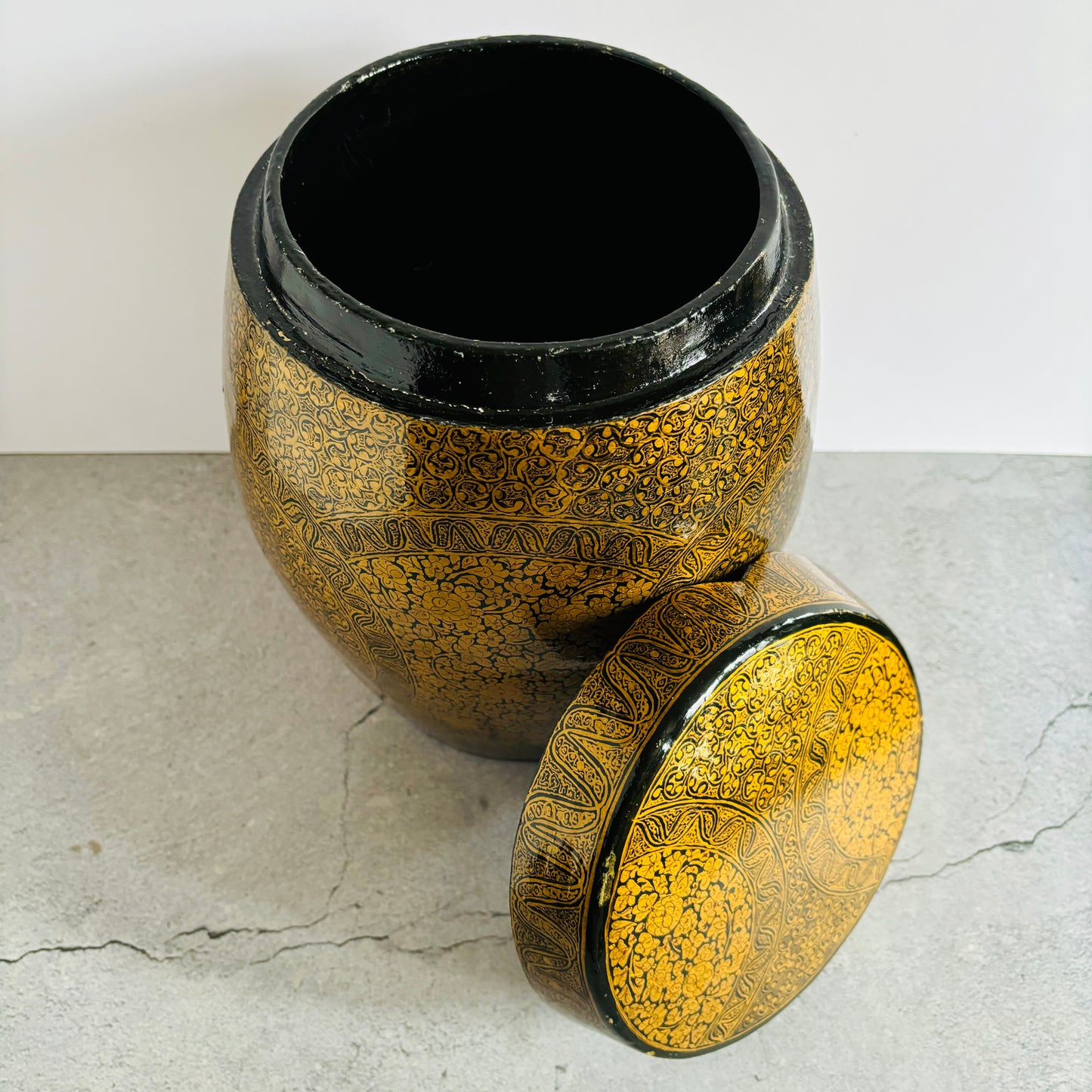 Vintage Paper Mache Kashmir Cylindrical Shape Tea Caddy