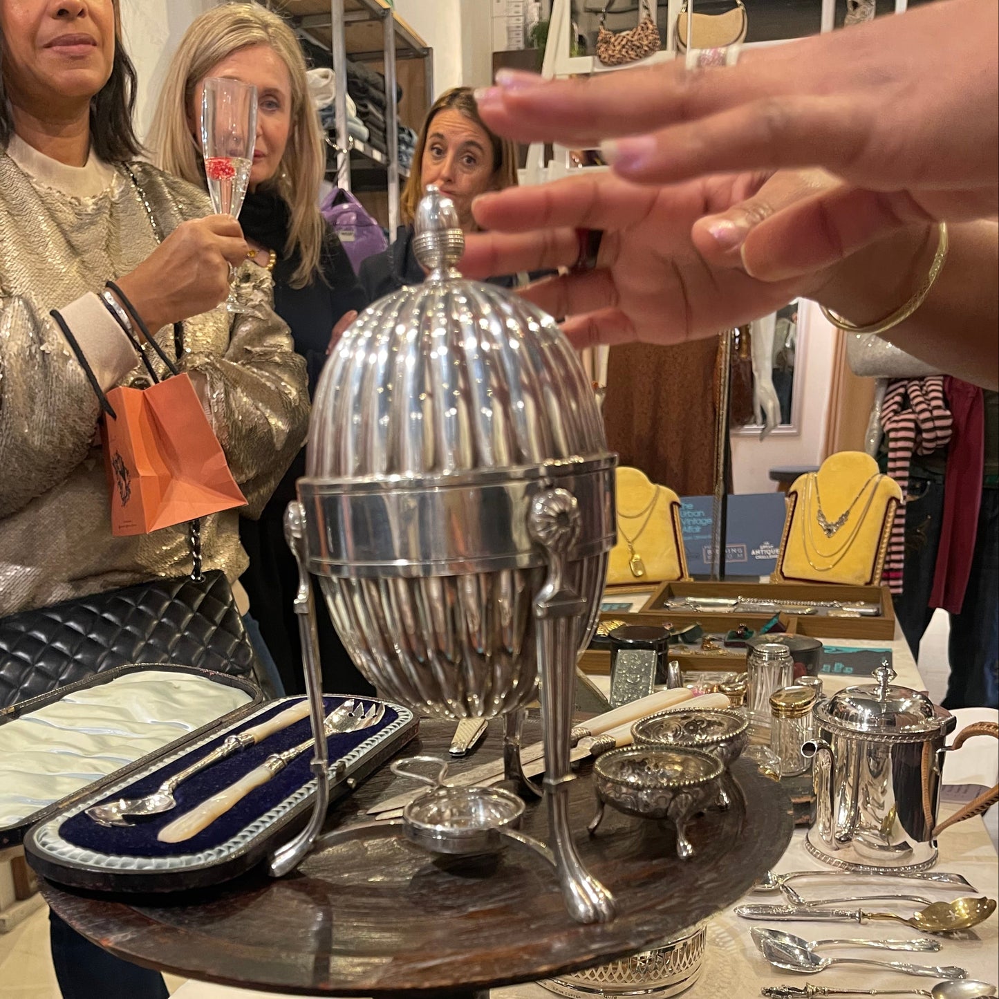 The Groom Addison -  Egyptian Revival  Style Silver Egg Coddler