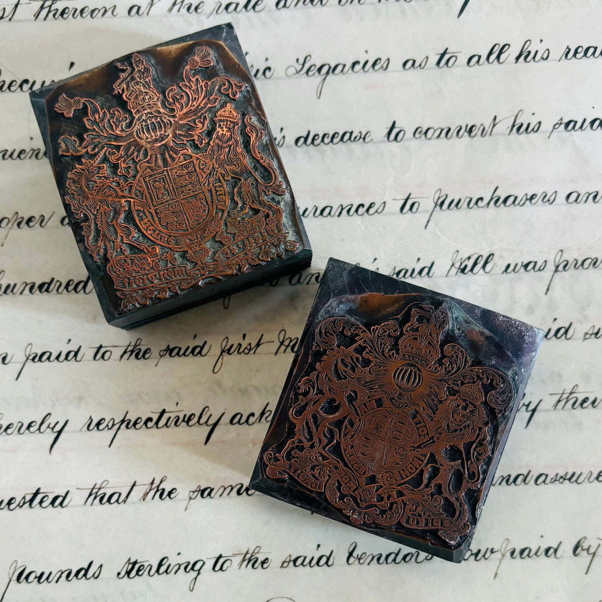 Antique Copper Printing Typeset Blocks | Heraldic Coat of Arms