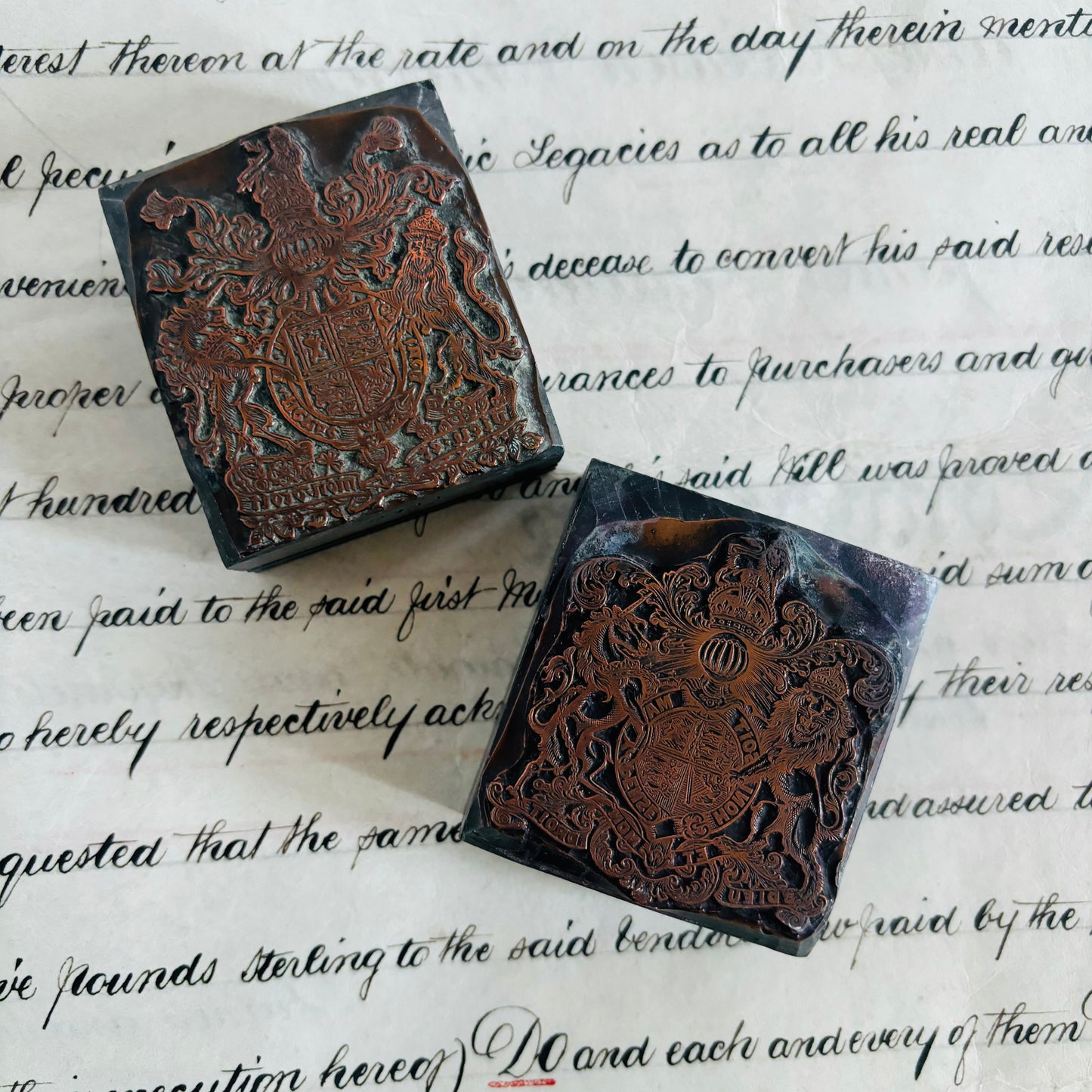 Antique Copper Printing Typeset Blocks | Heraldic Coat of Arms