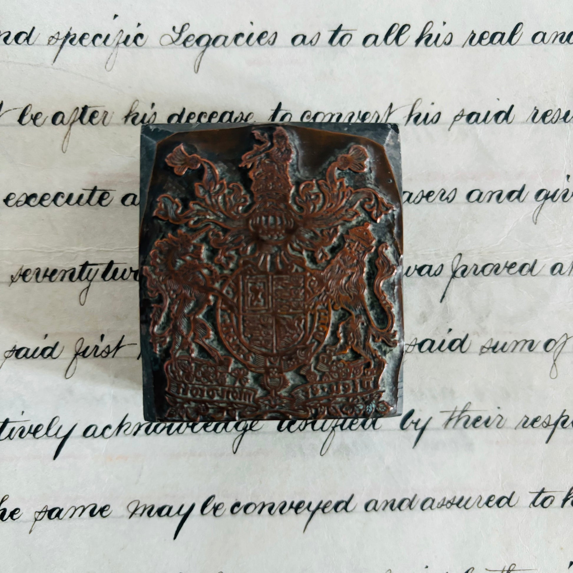 Antique Copper Printing Typeset Blocks | Heraldic Coat of Arms