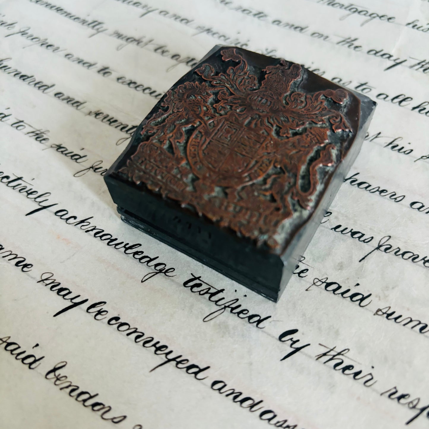 Antique Copper Printing Typeset Blocks | Heraldic Coat of Arms