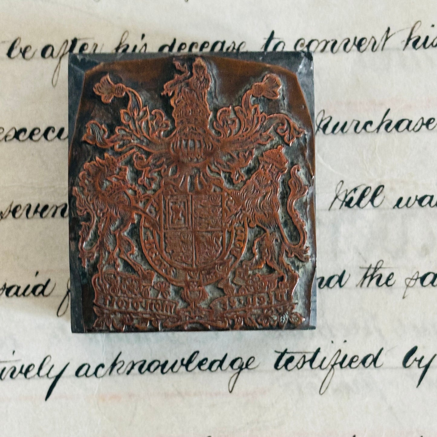 Antique Copper Printing Typeset Blocks | Heraldic Coat of Arms