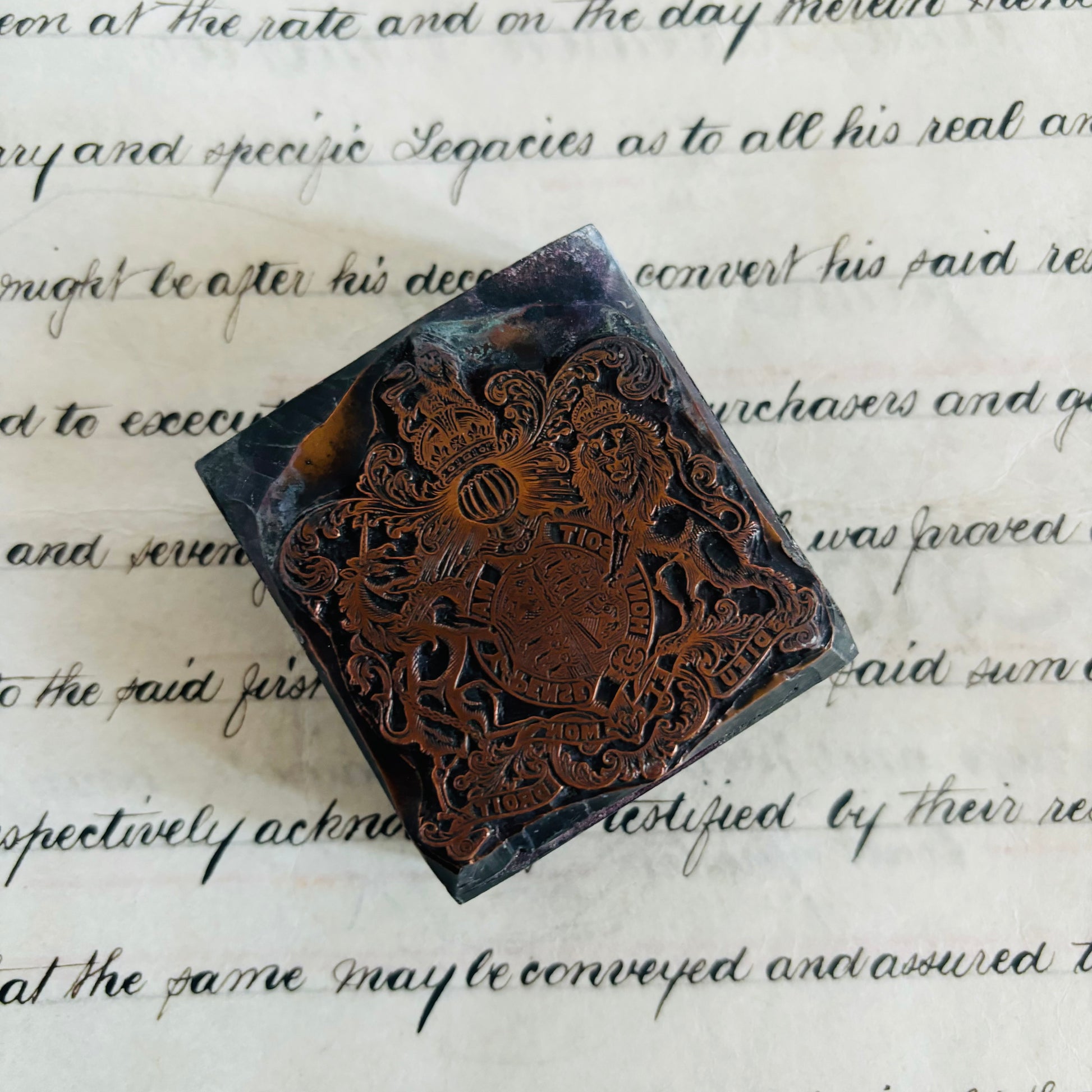 Antique Copper Printing Typeset Blocks | Heraldic Coat of Arms