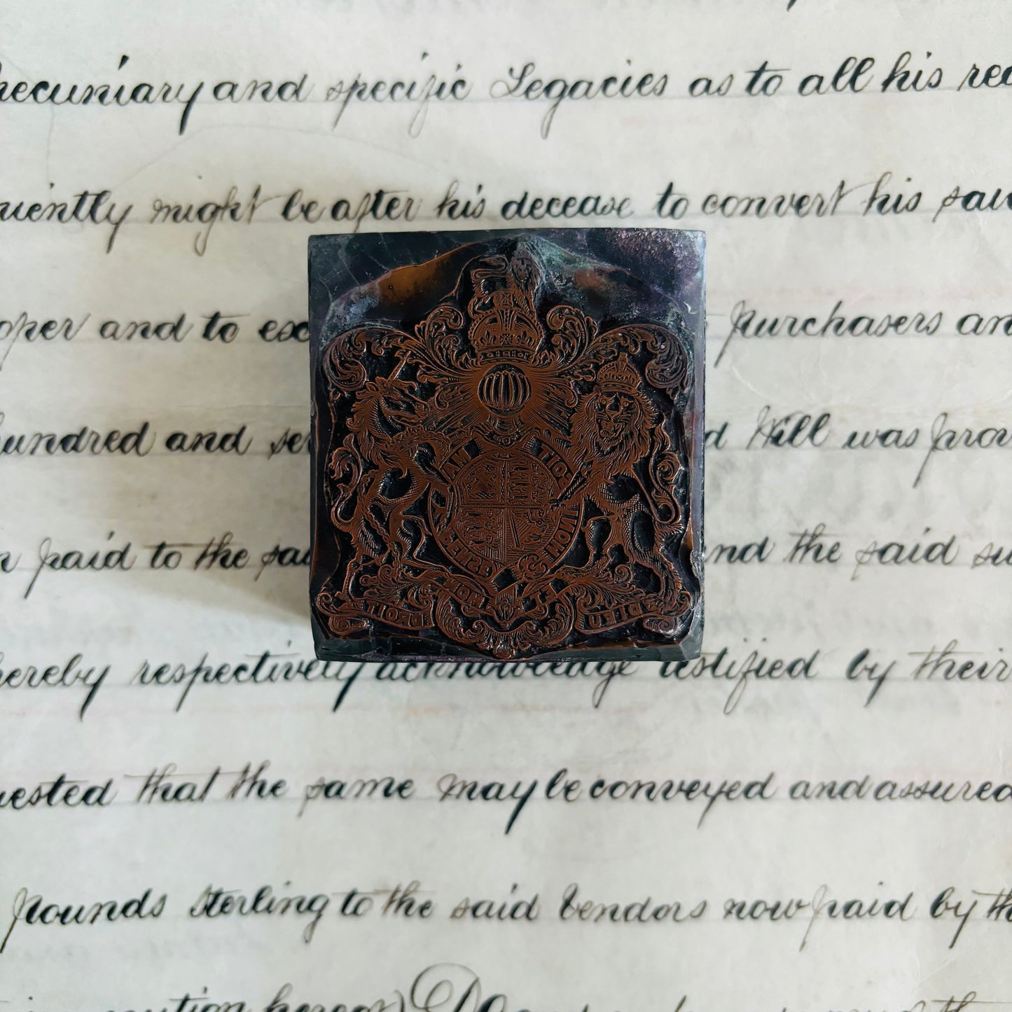 Antique Copper Printing Typeset Blocks | Heraldic Coat of Arms