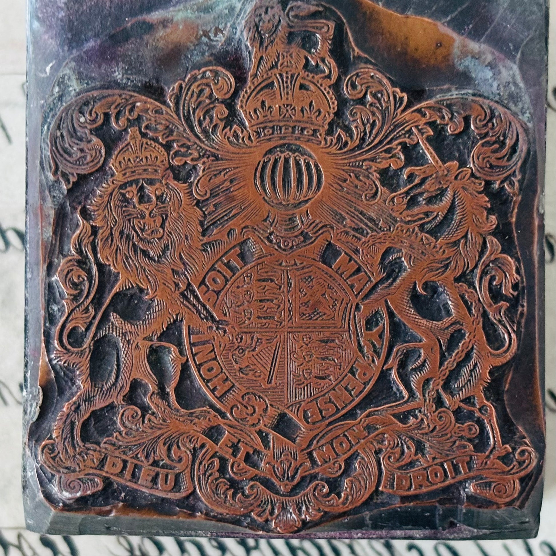 Antique Copper Printing Typeset Blocks | Heraldic Coat of Arms