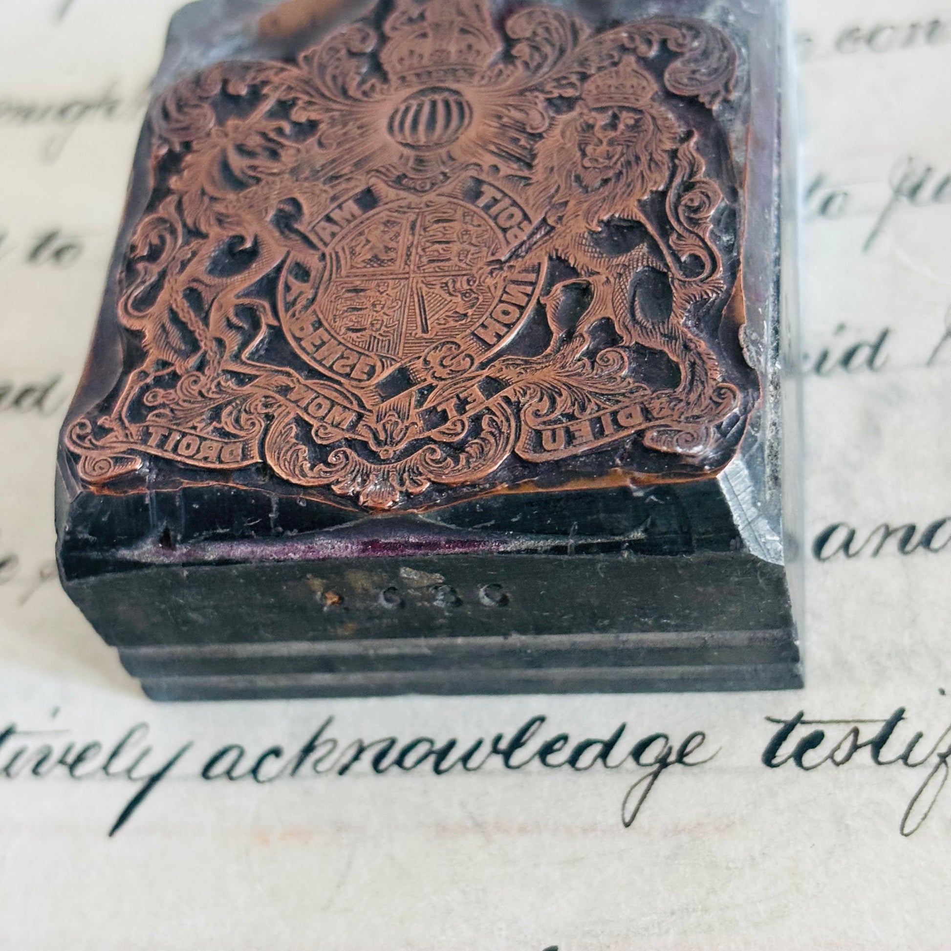 Antique Copper Printing Typeset Blocks | Heraldic Coat of Arms