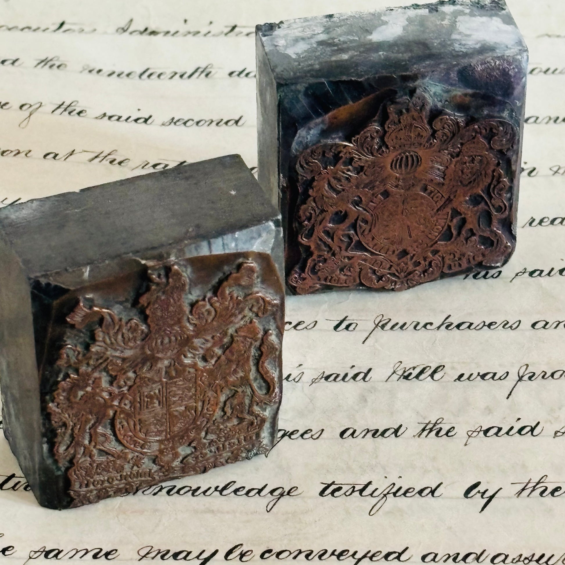 Antique Copper Printing Typeset Blocks | Heraldic Coat of Arms