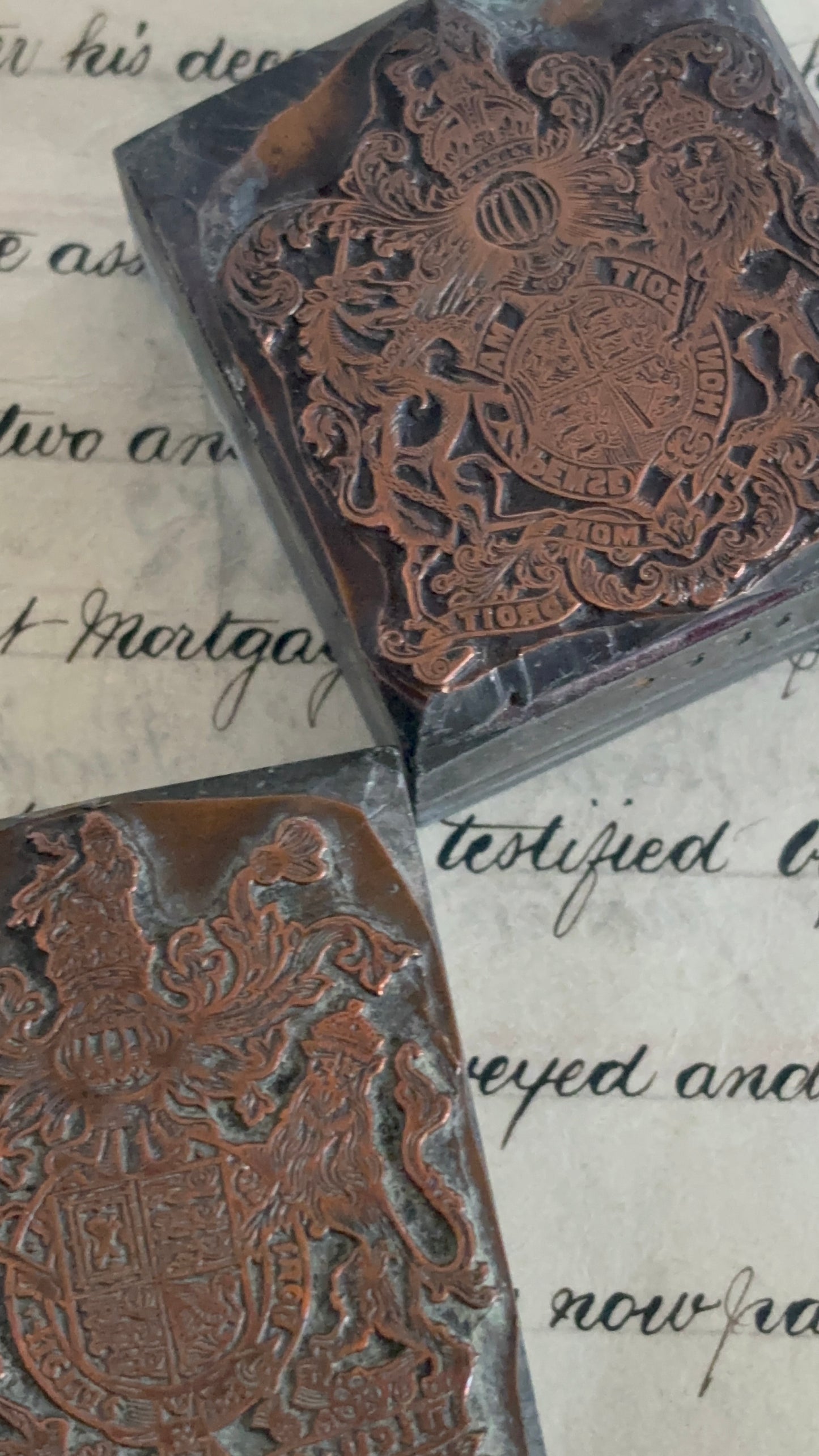 Antique Copper Printing Typeset Blocks | Heraldic Coat of Arms