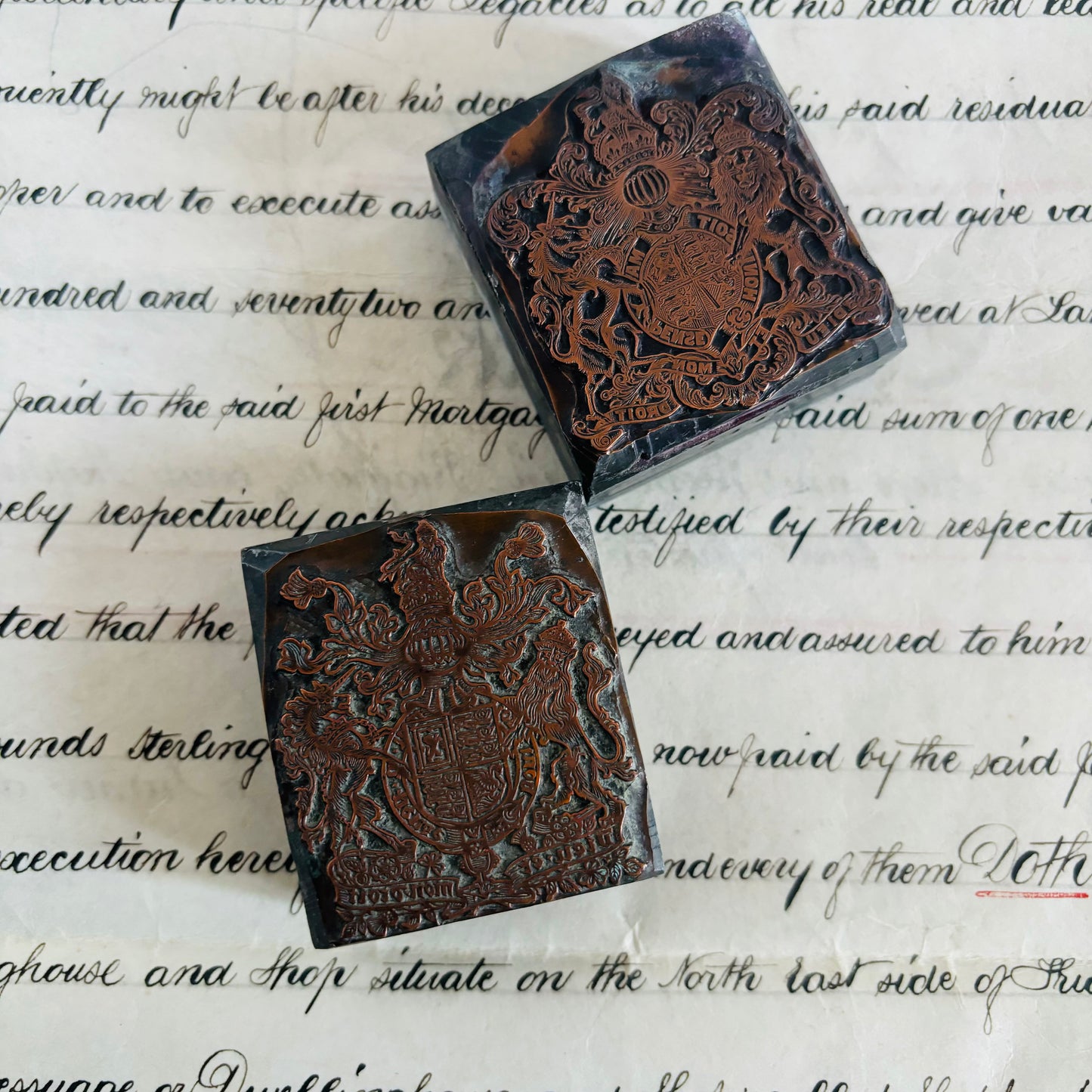 Antique Copper Printing Typeset Blocks | Heraldic Coat of Arms