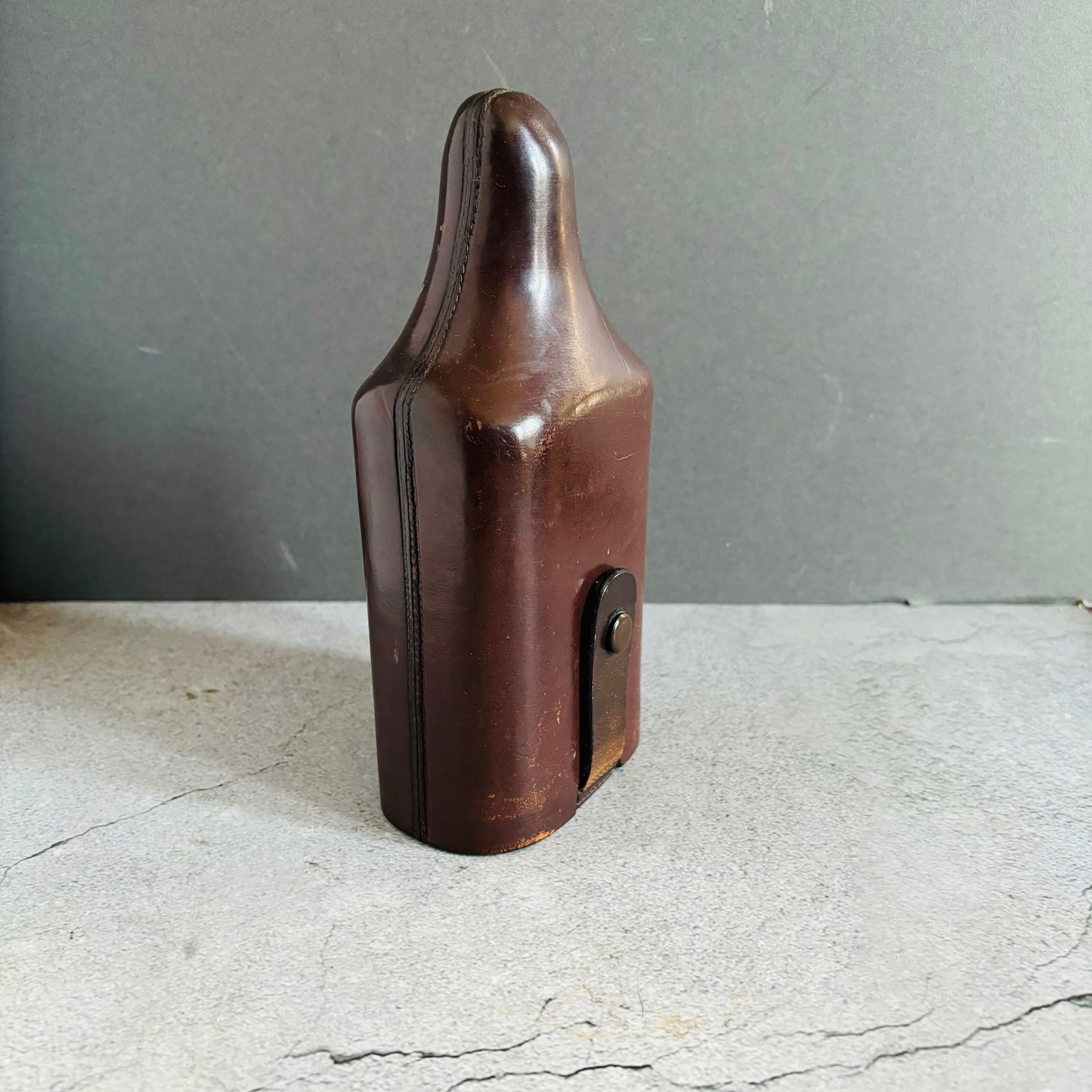 Antique Leather Travel Flask Holder and Glass Bottle