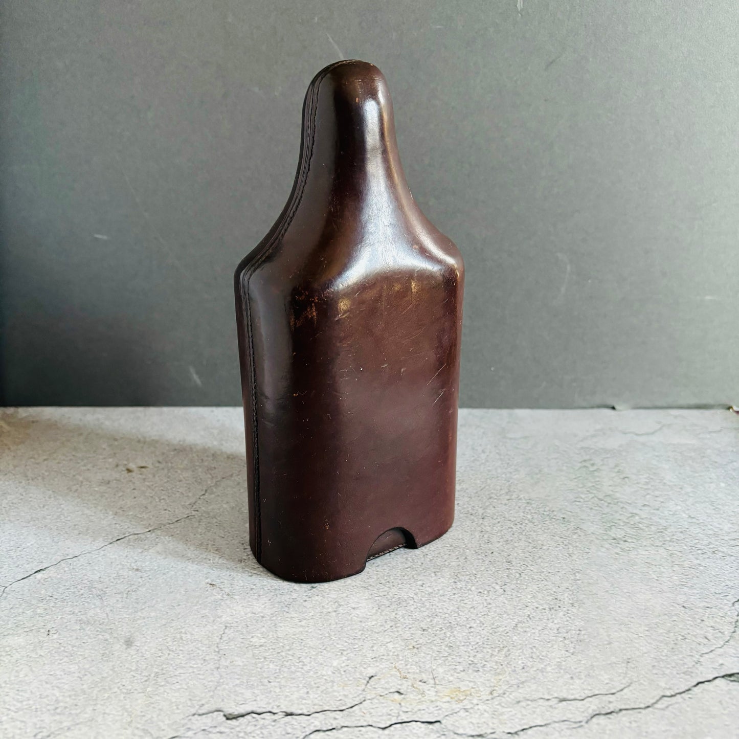 Antique Leather Travel Flask Holder and Glass Bottle