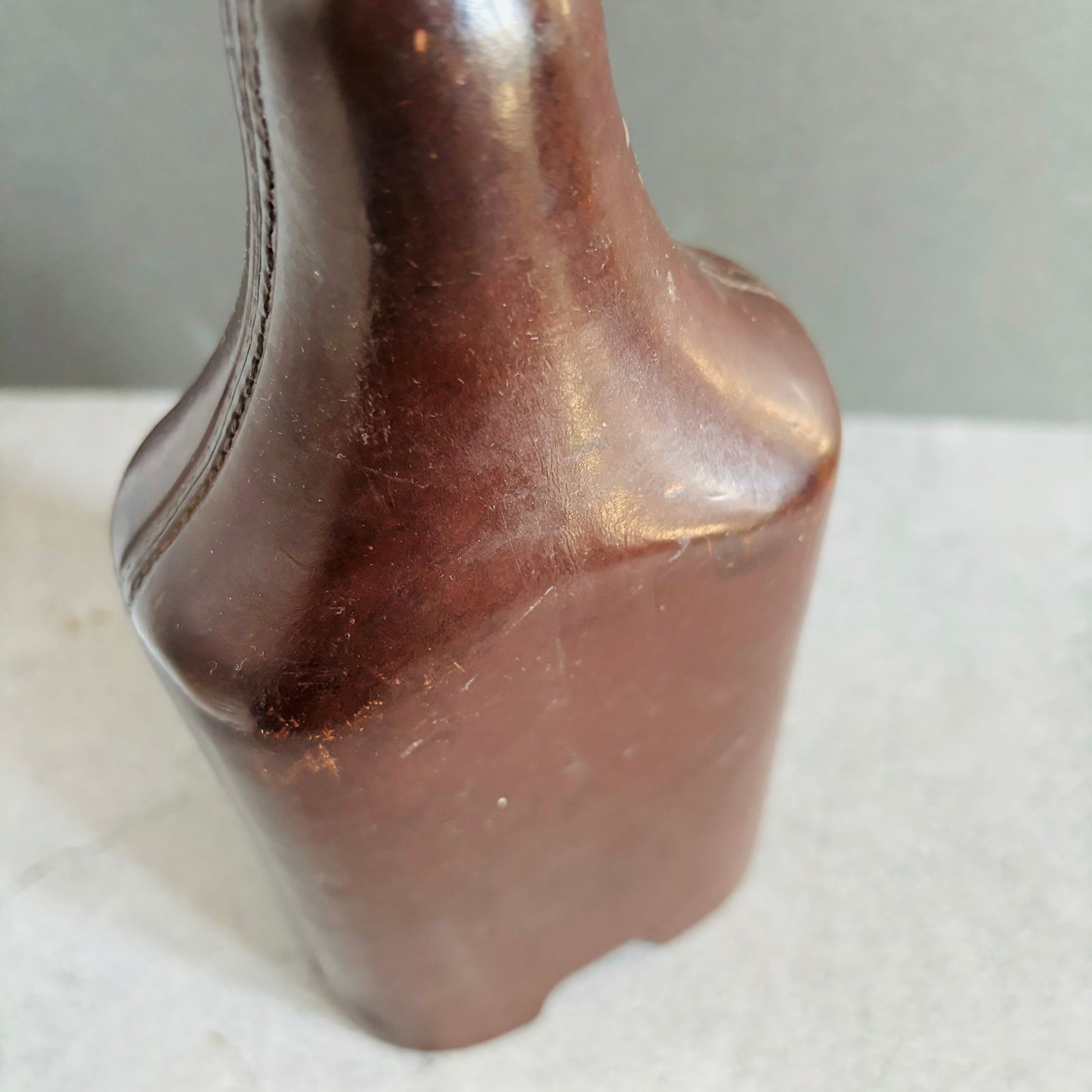 Antique Leather Travel Flask Holder and Glass Bottle