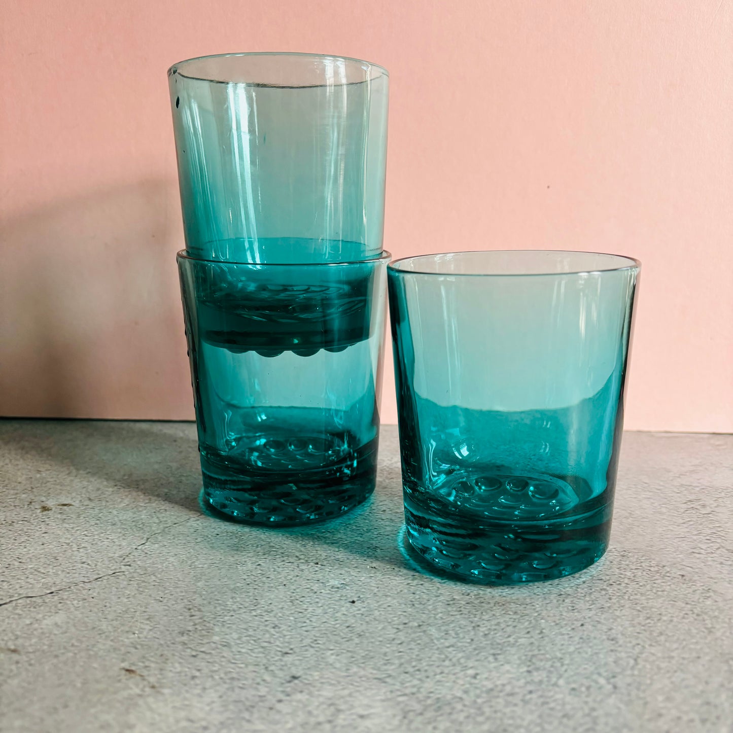 Mid Century Blue Drinking Glass Tumblers | Water Glasses