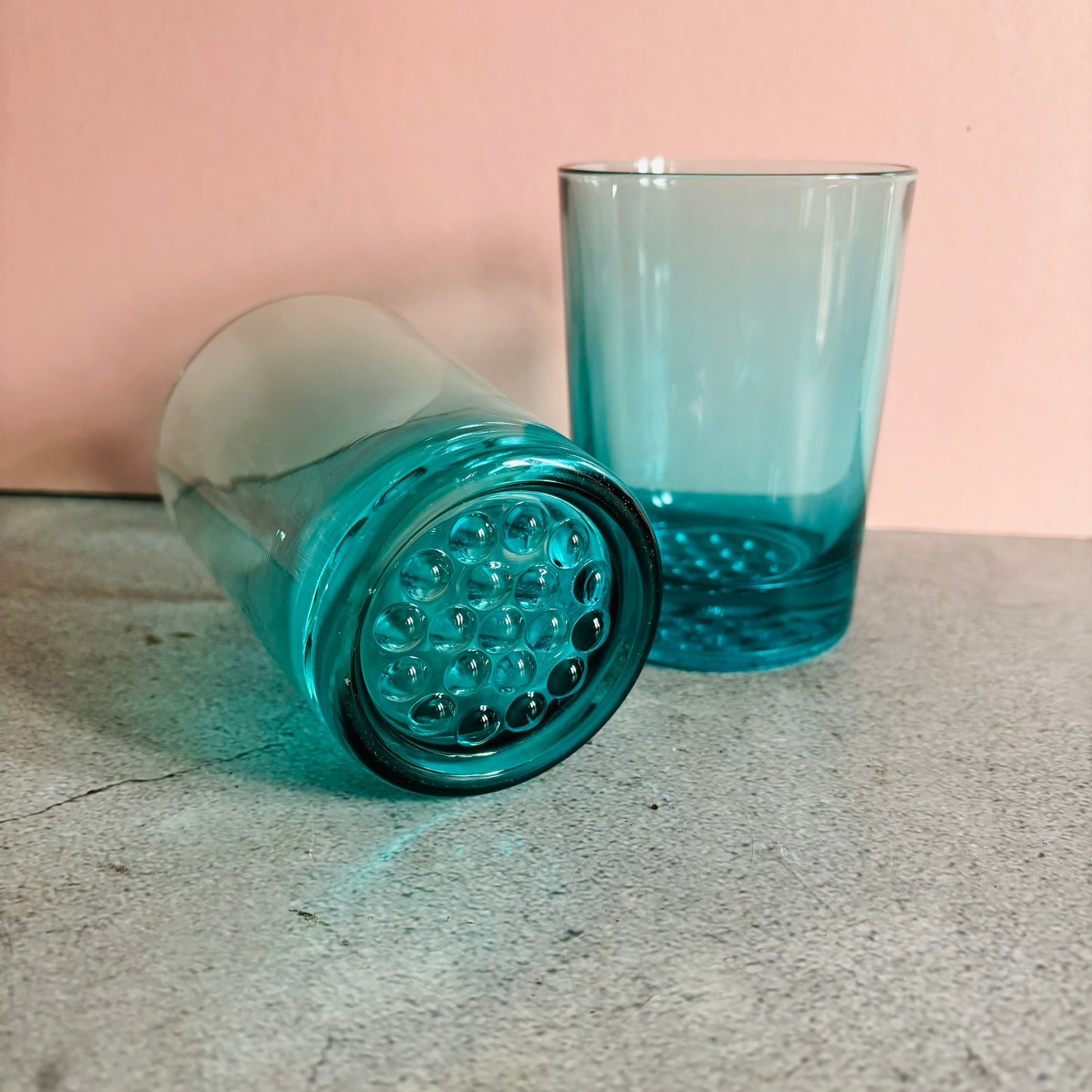 Mid Century Blue Drinking Glass Tumblers | Water Glasses