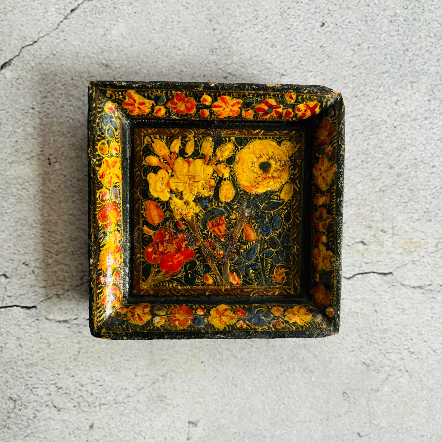 Antique Paper Mache Kashmir Small Square Tray