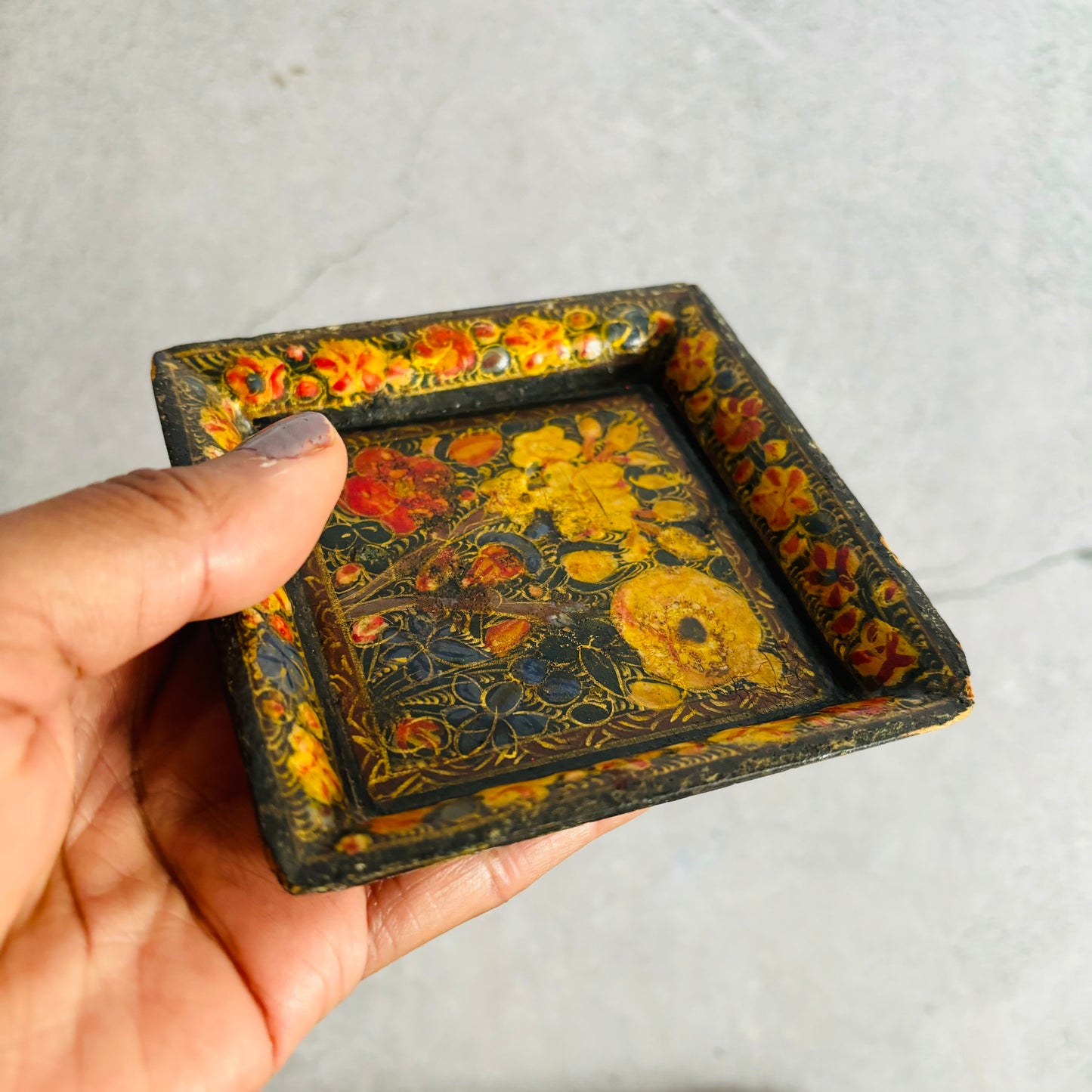 Antique Paper Mache Kashmir Small Square Tray