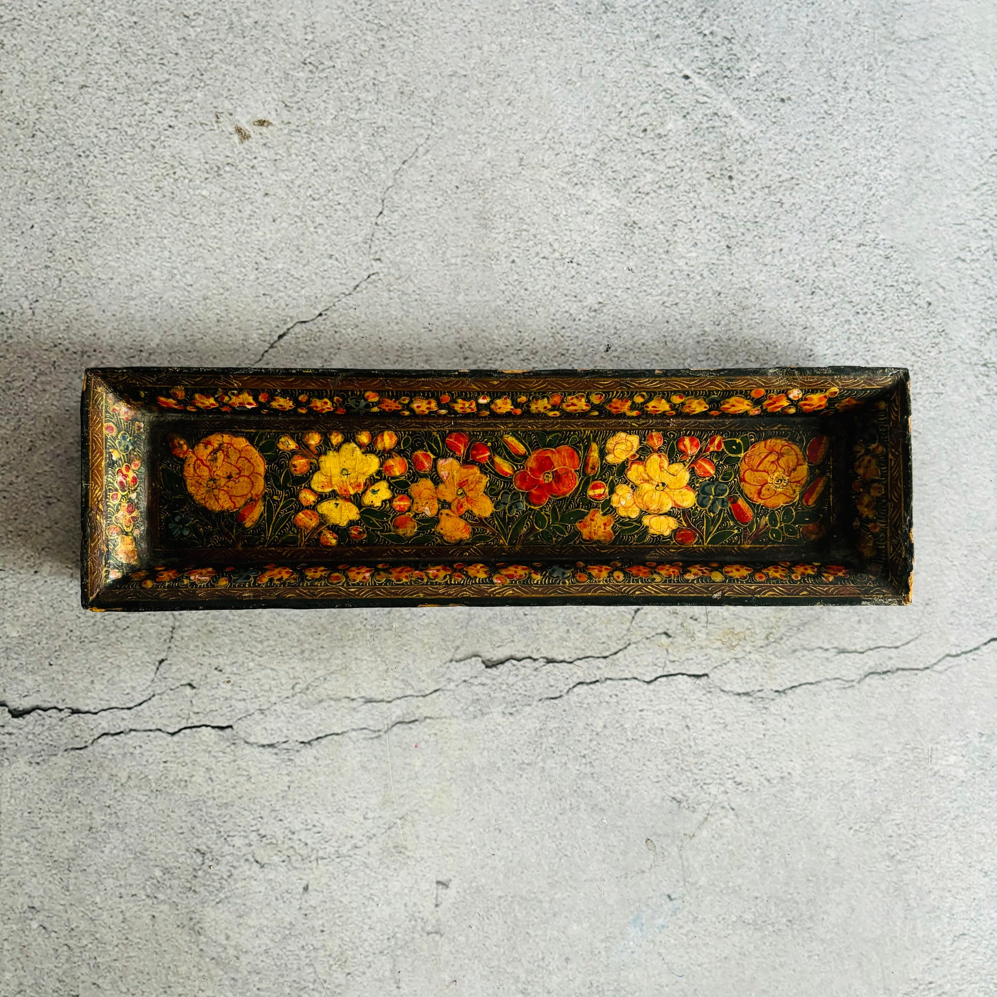 Antique Paper Mache Kashmir Rectangle Pen Tray