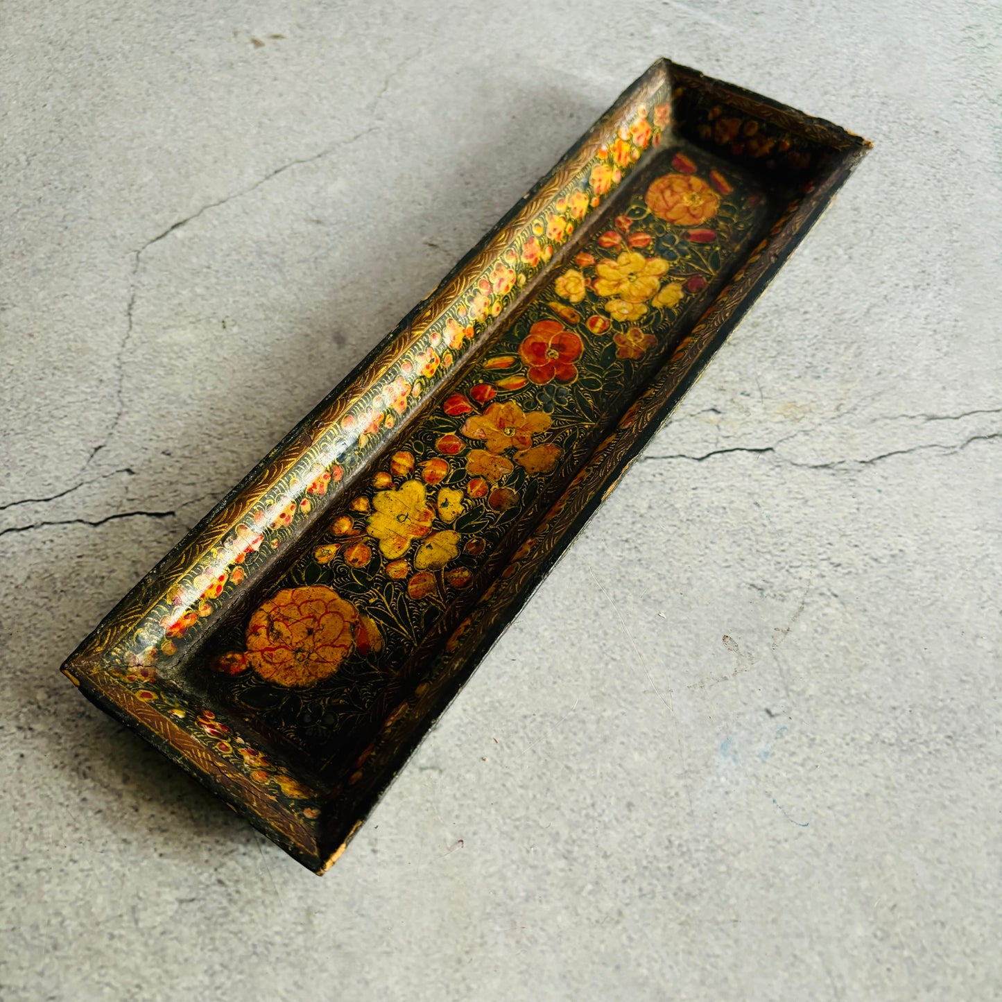 Antique Paper Mache Kashmir Rectangle Pen Tray