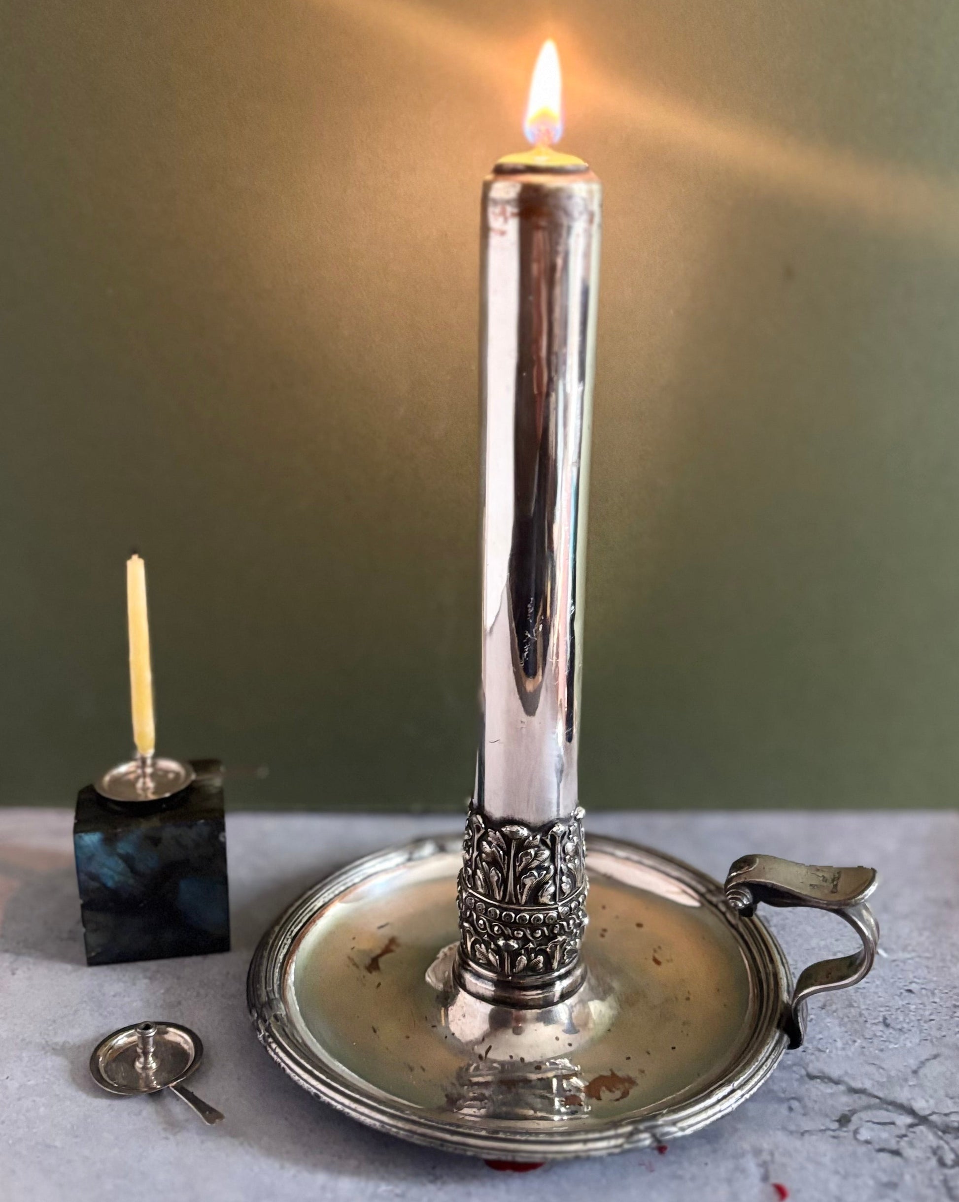 Rare Antique Old Sheffield Plate Spring Loaded Candlestick