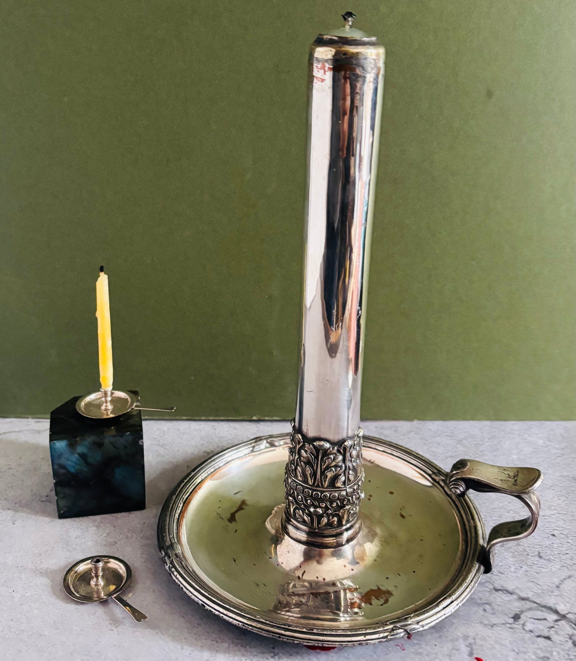 Rare Antique Old Sheffield Plate Spring Loaded Candlestick