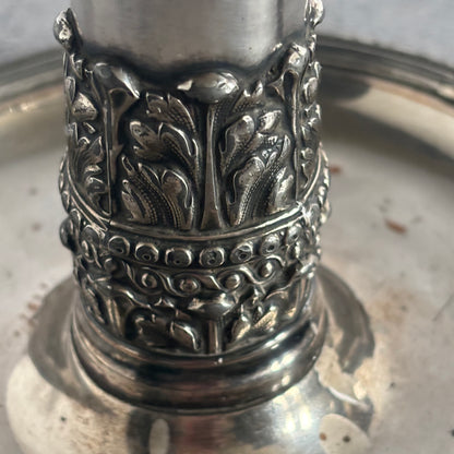 Close up detail of Rare Antique Old Sheffield Plate Spring Loaded Candlestick