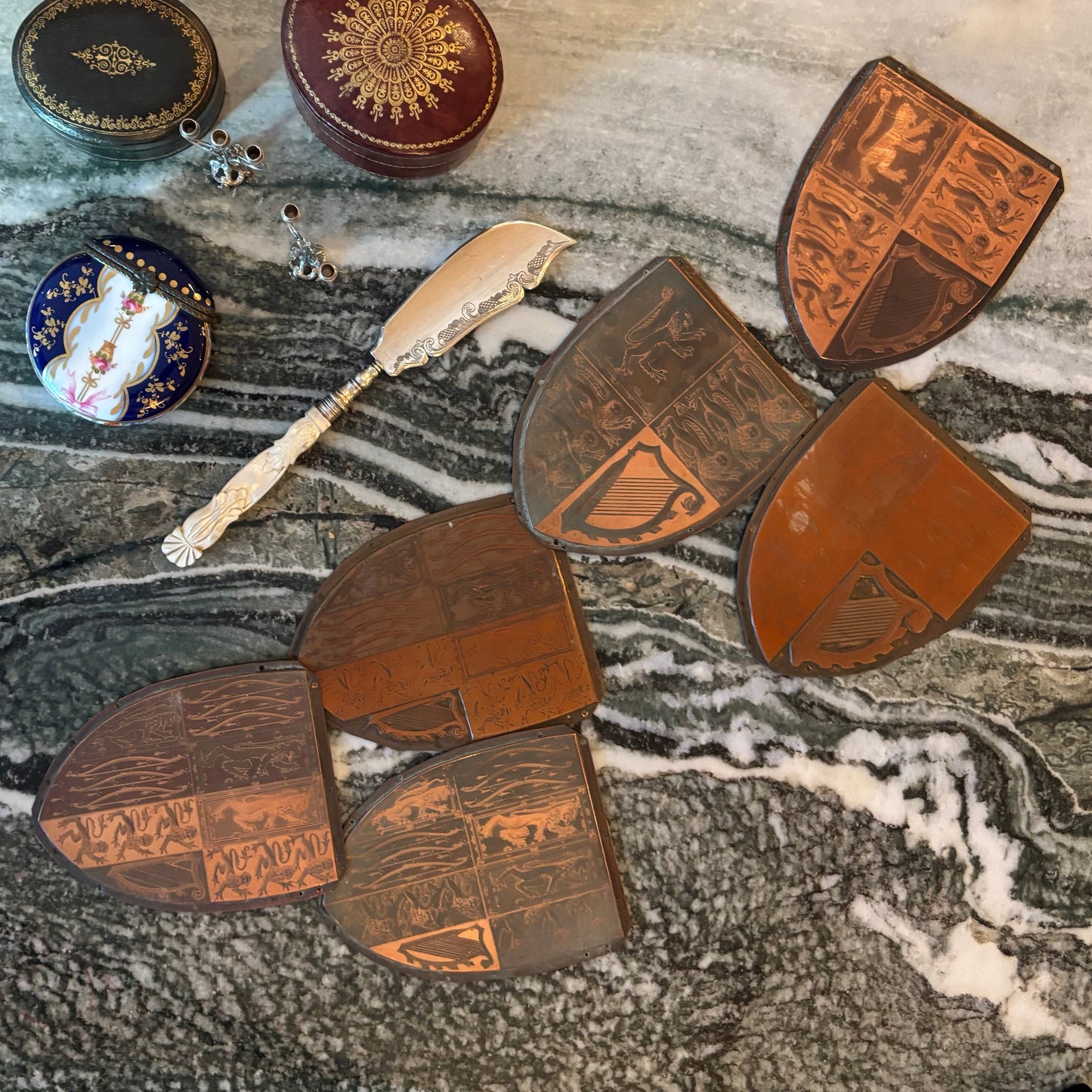 Antique Etched Copper Royal Shield Printing Plates